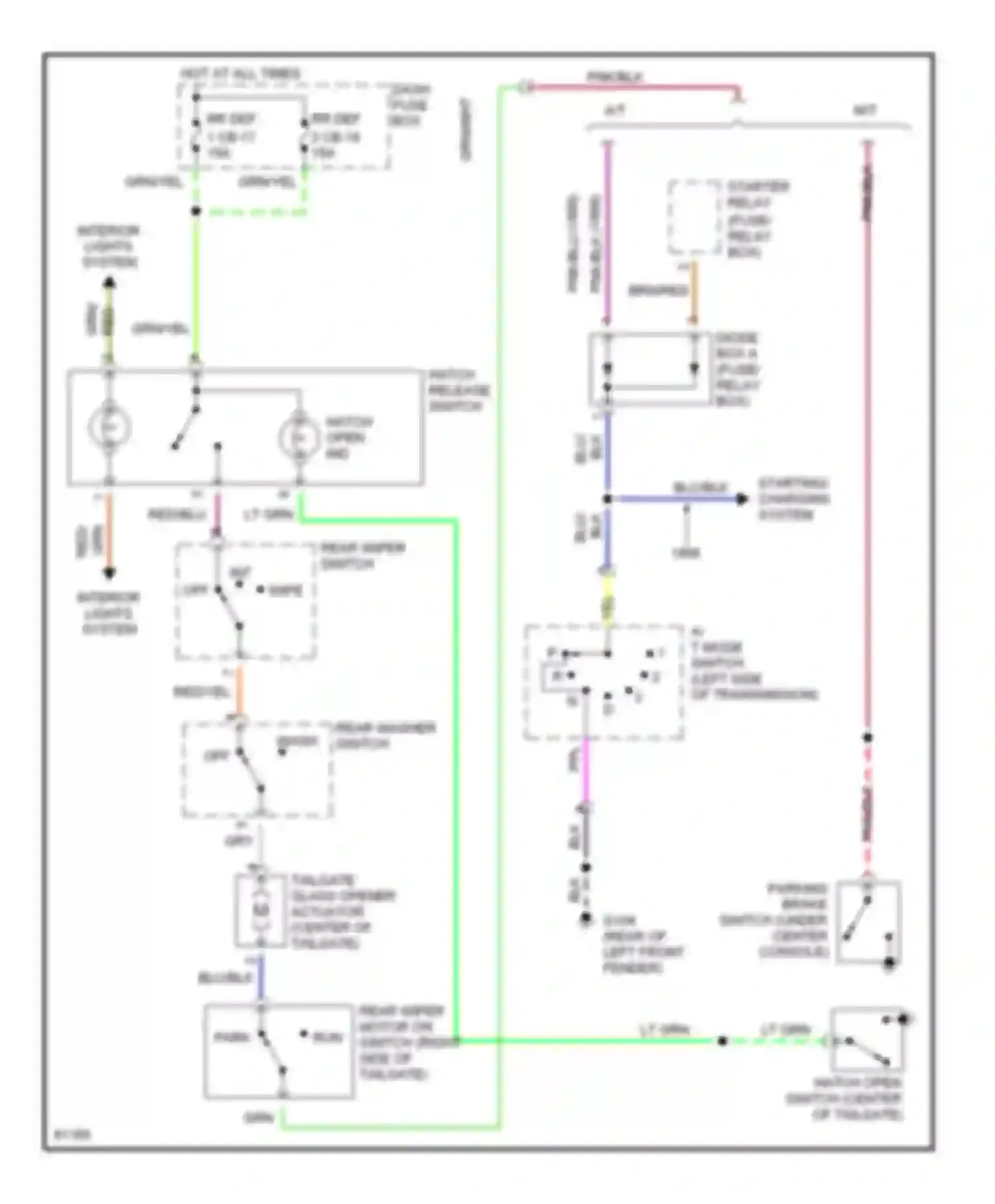 Passport Honda I (1993-1997): Tailgate release circuit, late production