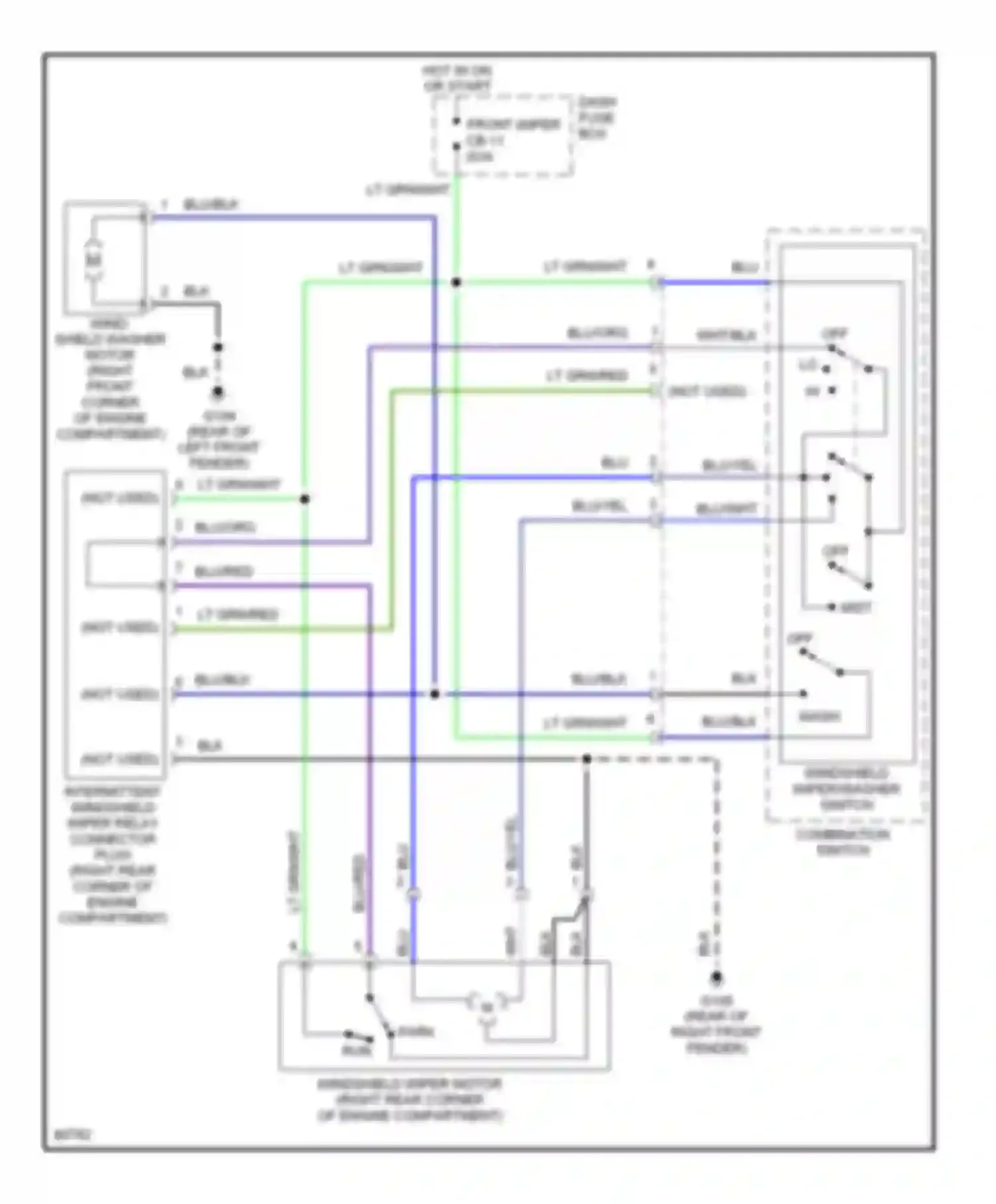 Passport Honda I (1993-1997): Front washer/wiper circuit, without intermittent (late
production)