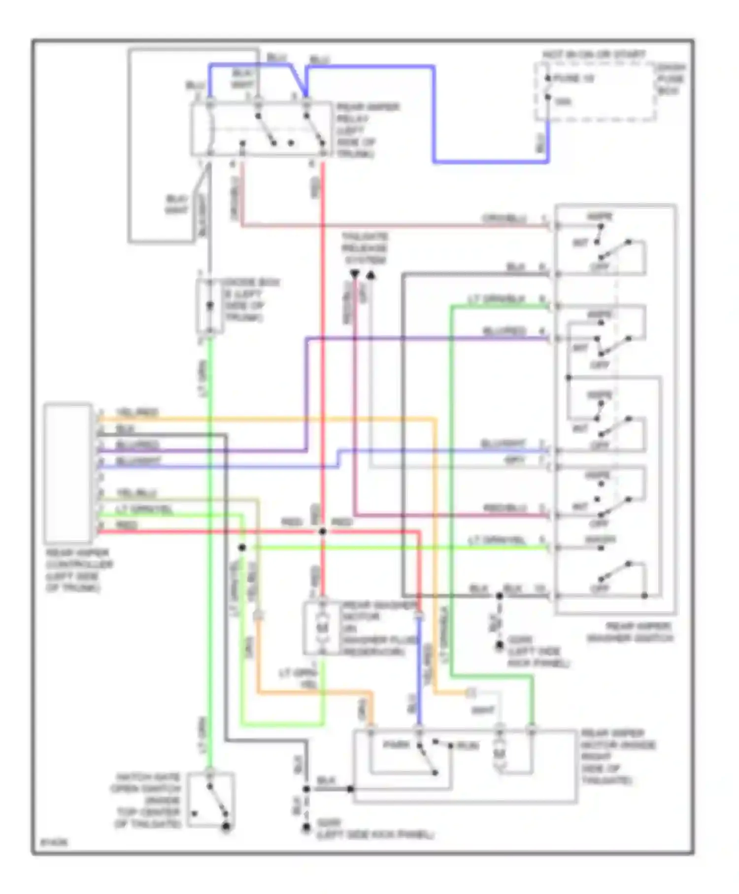 Passport Honda I (1993-1997): Rear washer/wiper circuit, early production