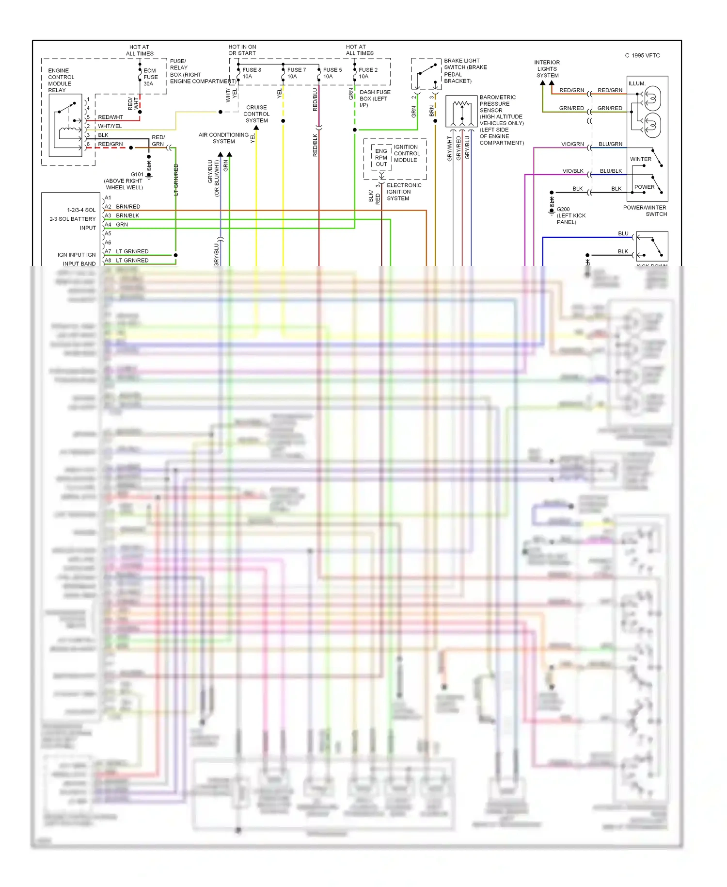 Honda Passport I (1993-1997) engine control module (left kick panel) wiring diagram  (1 of 2)
