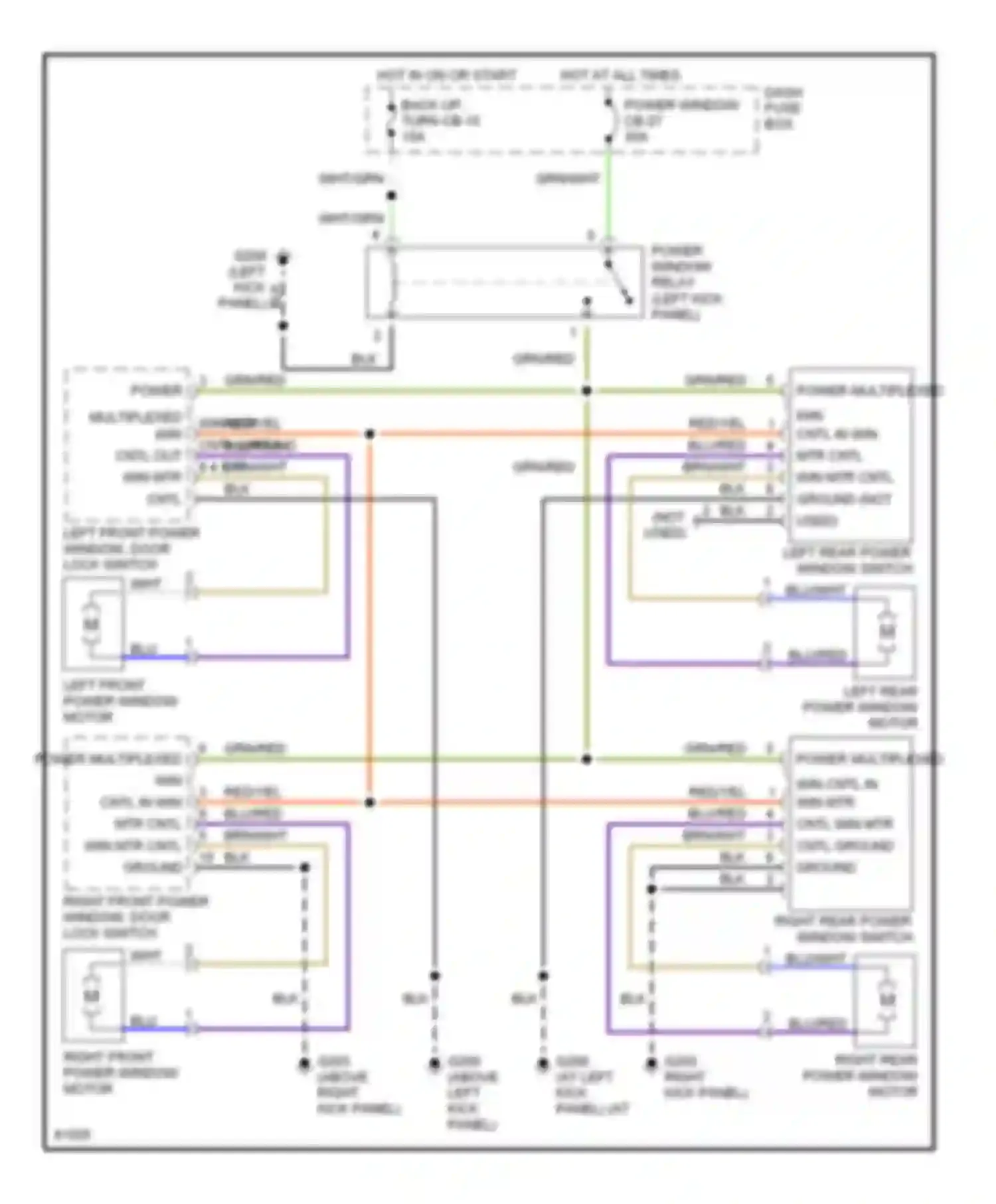 Wiring diagram right front power window, door lock switch for Honda Passport I (1993-1997) (2 of 2)