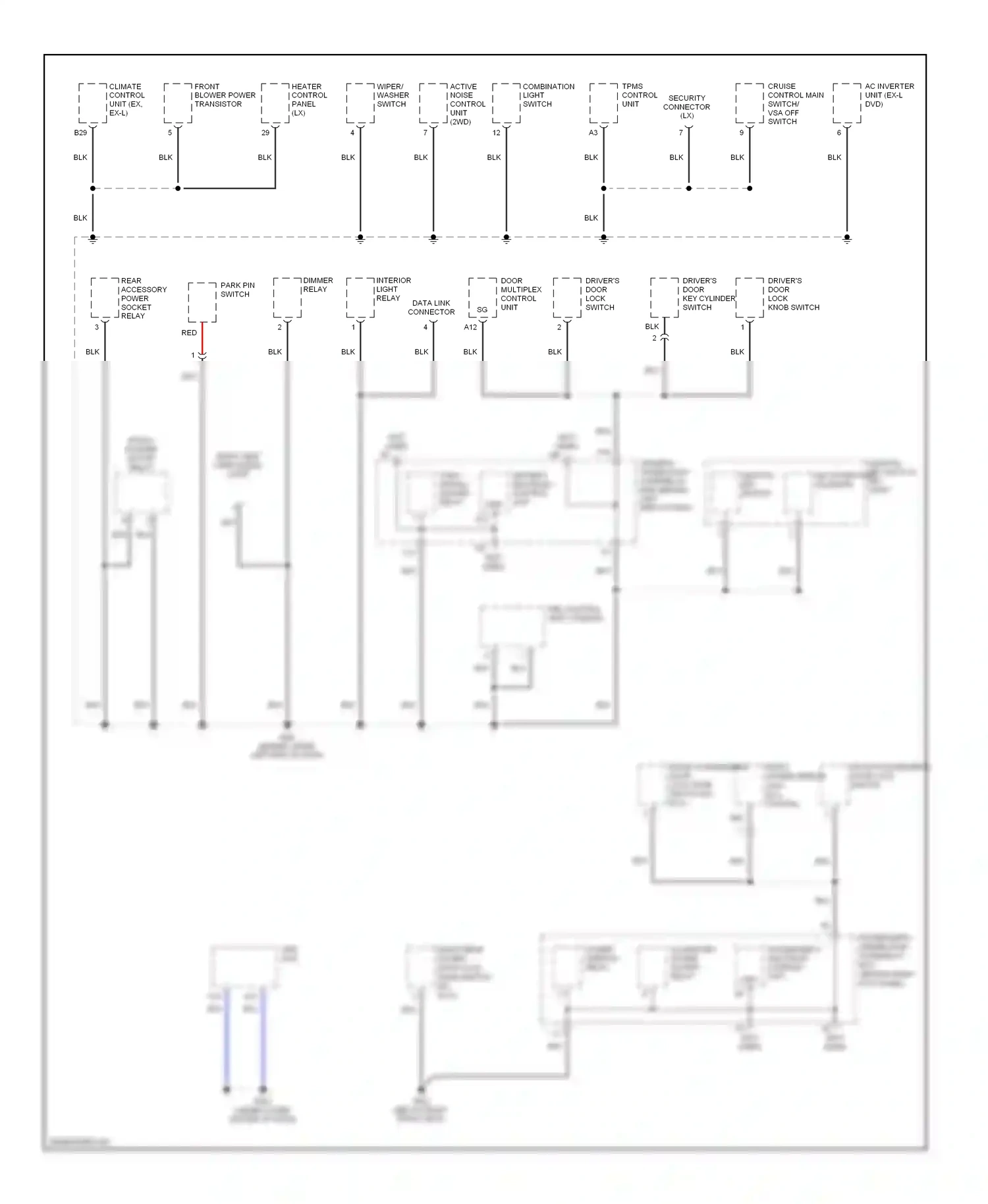 Wiring diagram power window relay accessory power socket relay for Honda Pilot I facelift (2005-2008) (1 of 1)