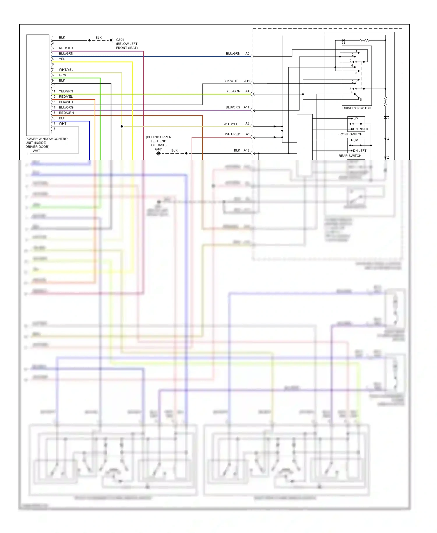 Wiring diagram dn left rear switch up for Honda Pilot I (2002-2005) (1 of 1)
