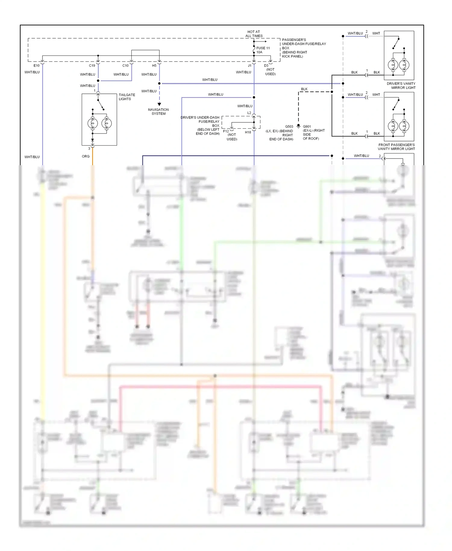 Wiring diagram driver's vanity mirror light for Honda Pilot I (2004-2009) (1 of 1)