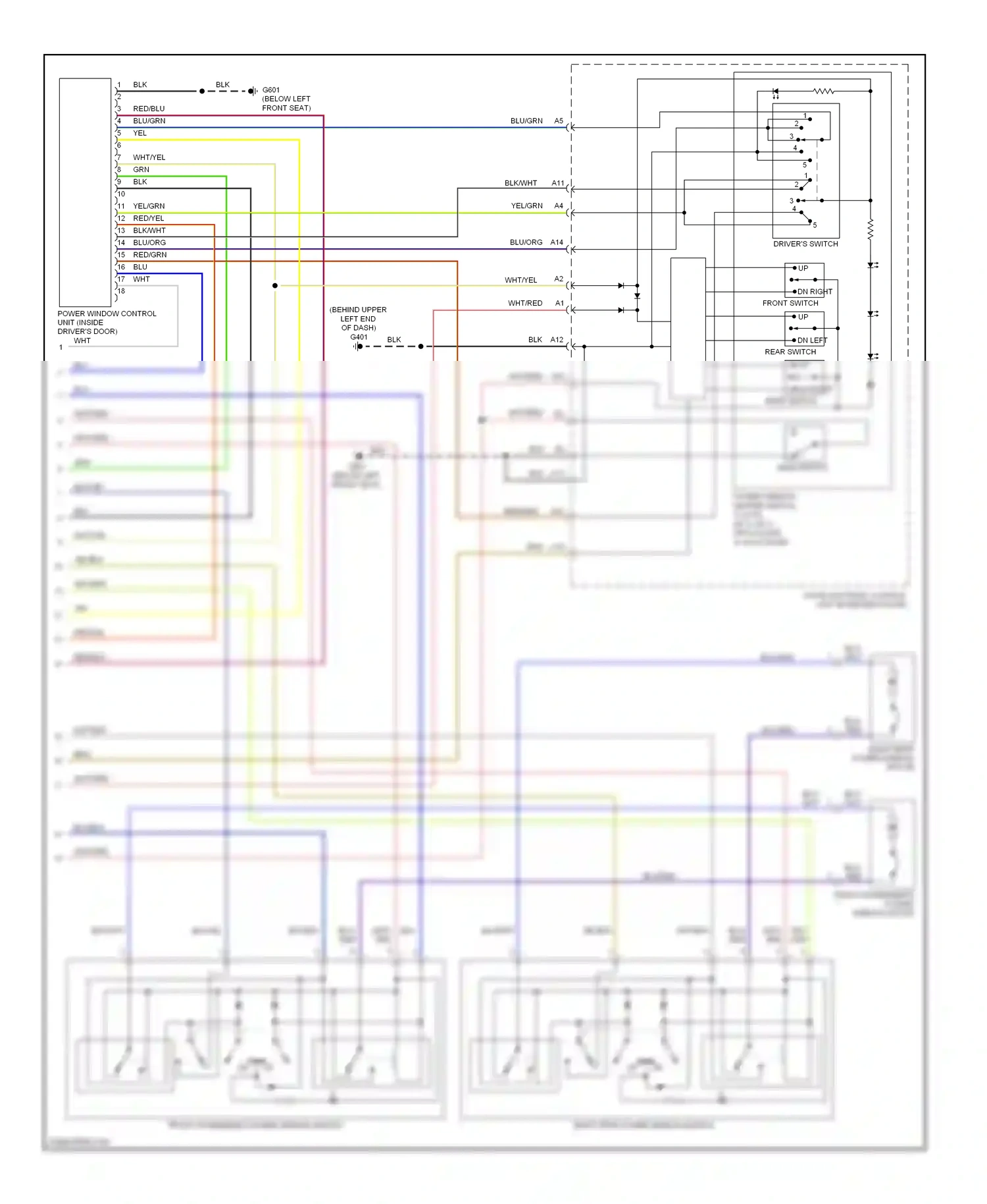 Wiring diagram right rear power window switch for Honda Pilot I (2004-2009) (2 of 2)
