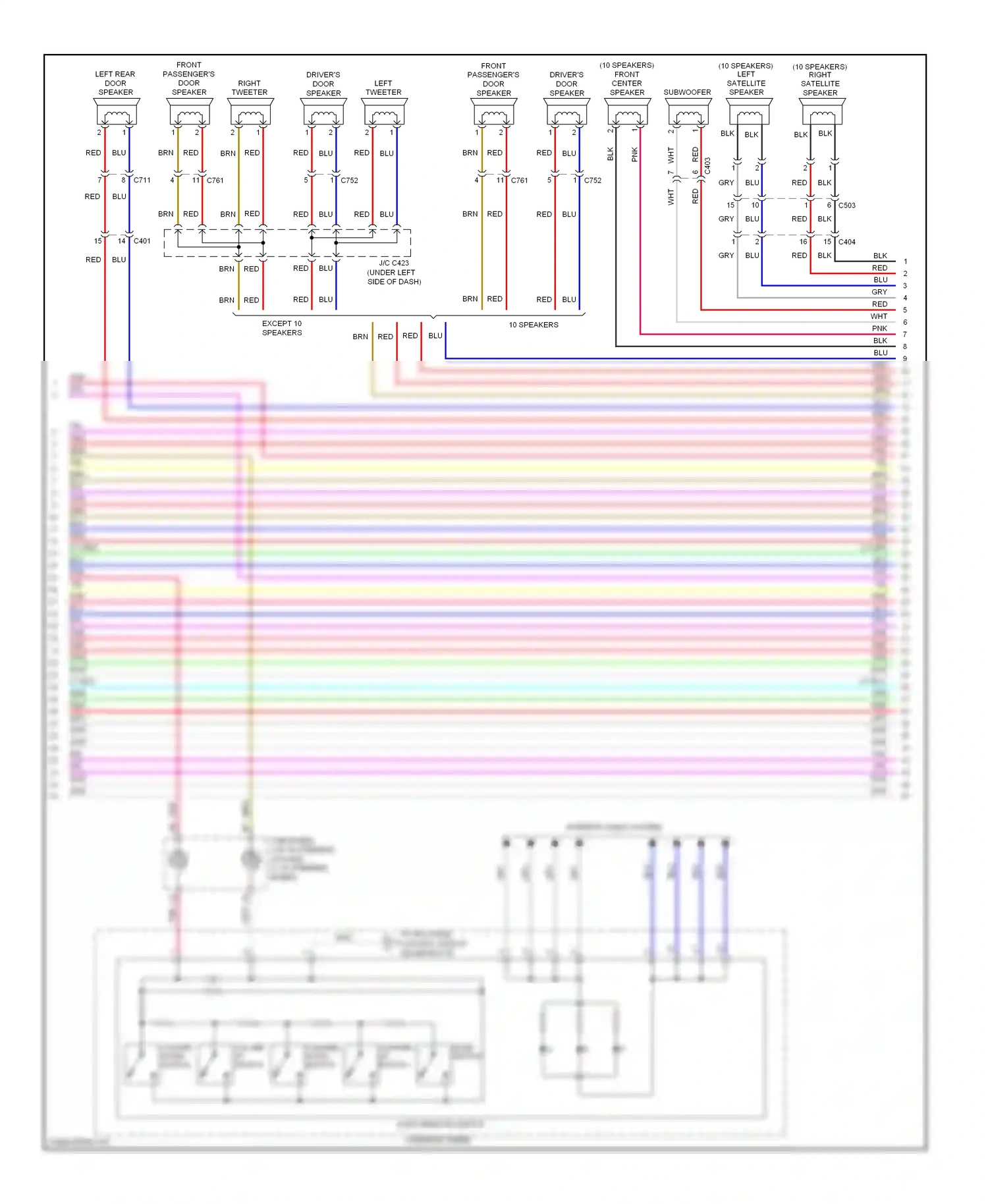 Wiring diagram except 10 speakers for Honda Pilot II facelift (2011-2015) (1 of 2)