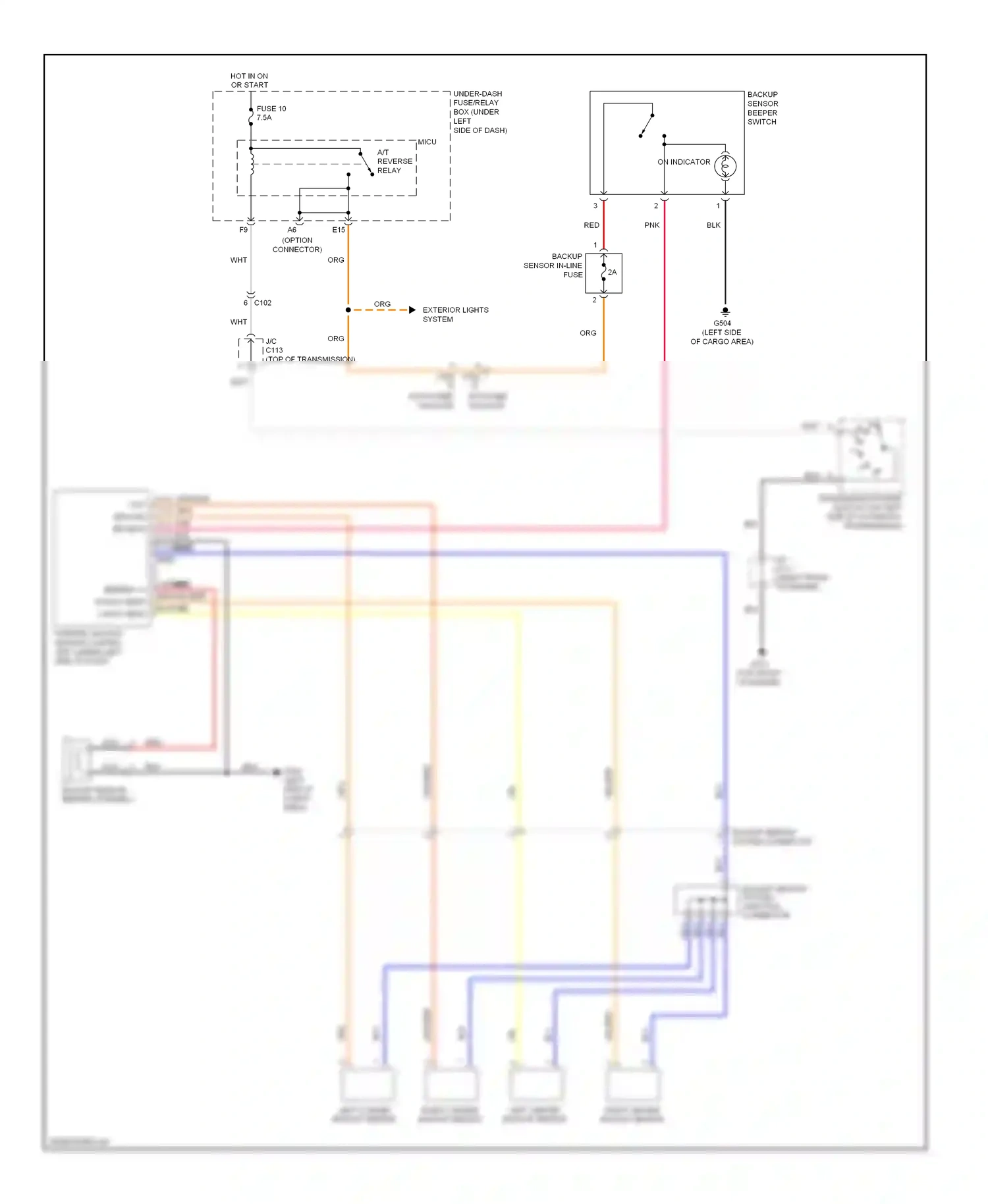 Honda Pilot II facelift (2011-2015) parking, backup sensor control unit (under left side of dash) wiring diagram  (2 of 2)