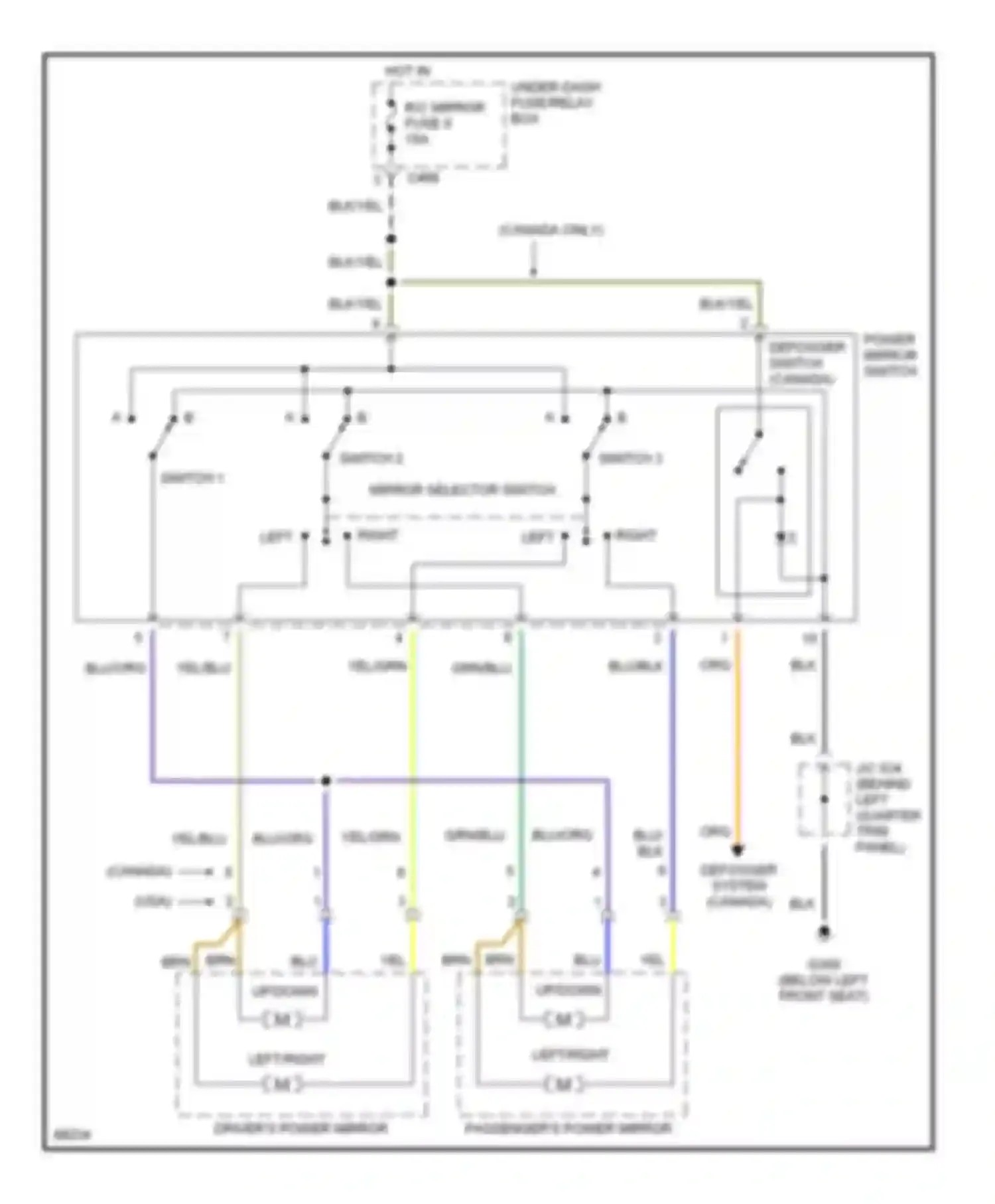 Wiring diagram mirror selector switch for Honda Prelude IV (1992-1996)