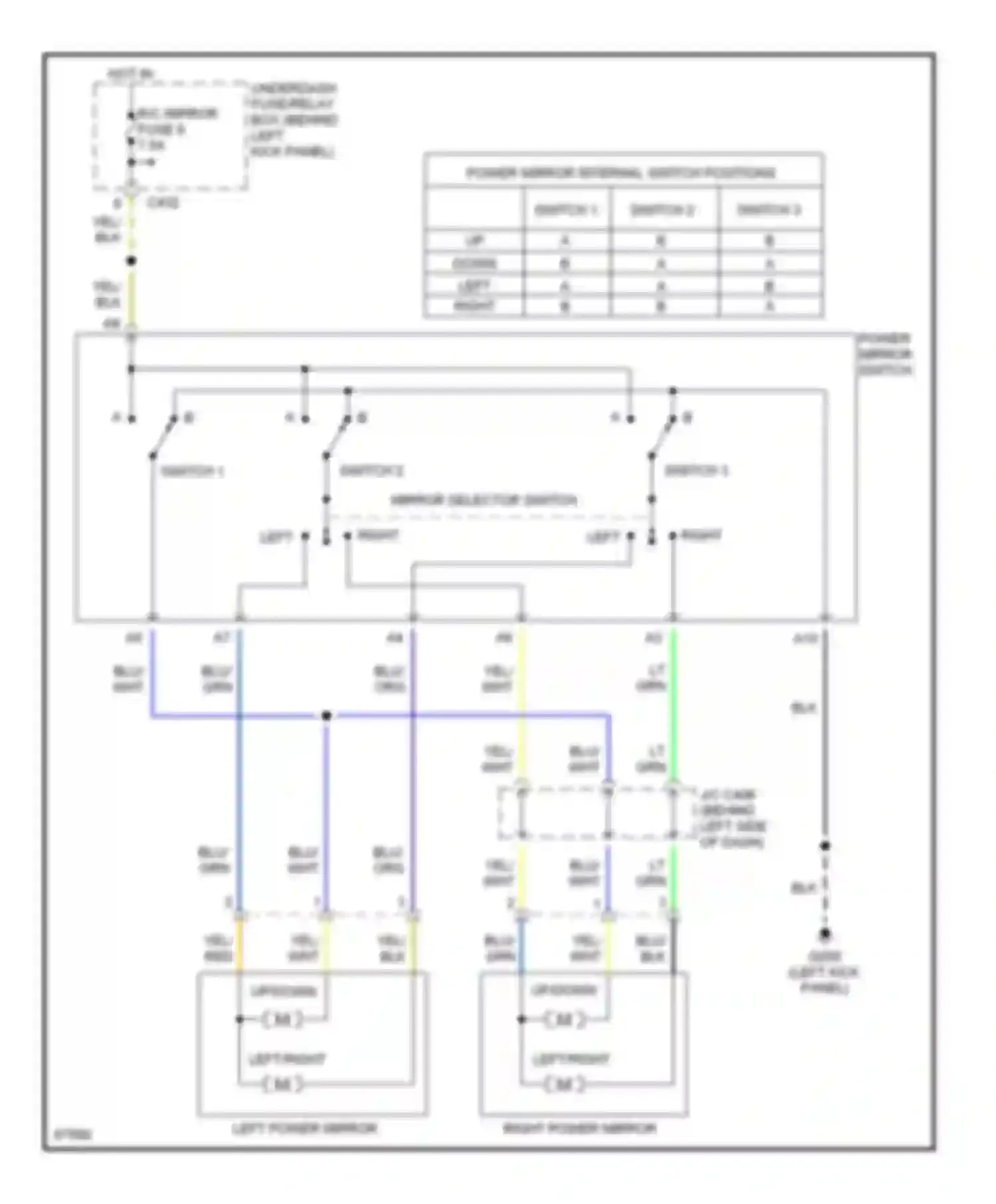 Wiring diagram mirror selector switch for Honda Prelude V (1996-2001) (2 of 2)
