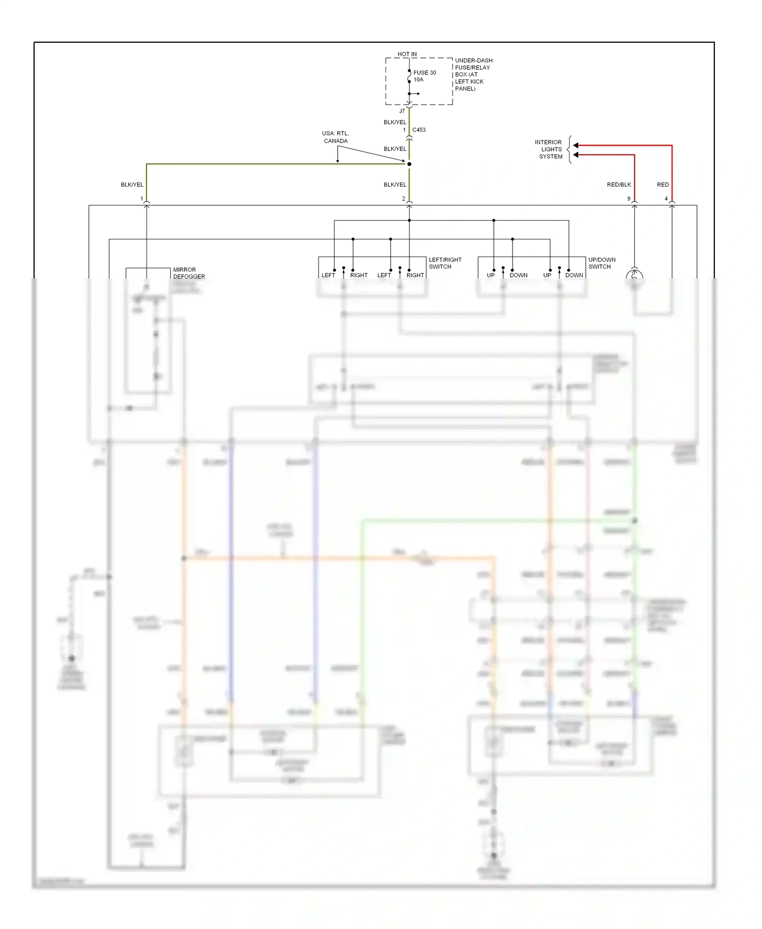 Wiring diagram left power mirror for Honda Ridgeline I facelift (2009-2014) (2 of 2)