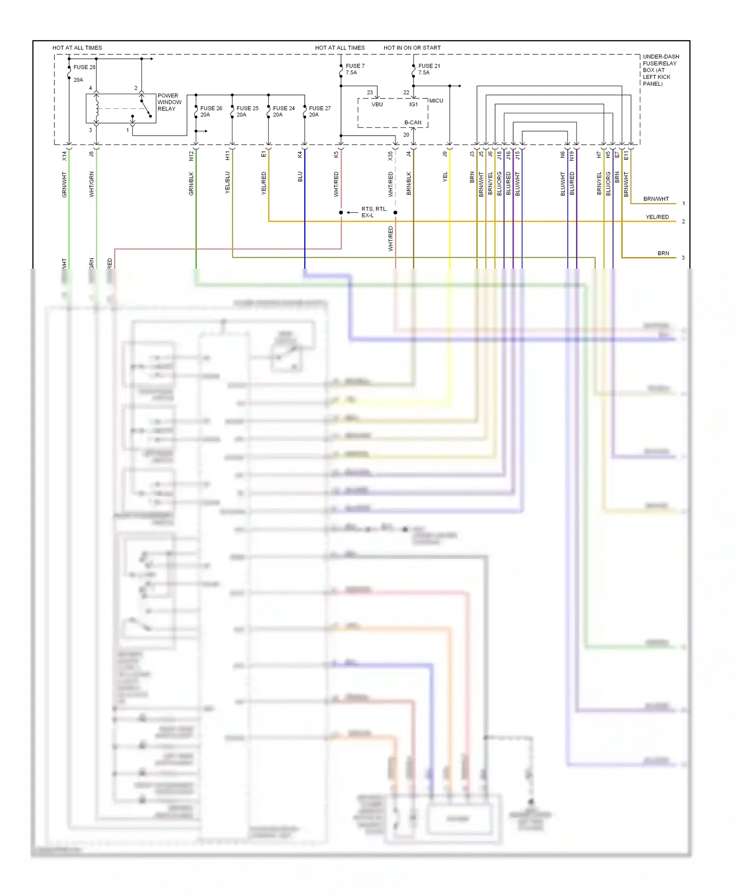 Honda Ridgeline I (2004-2009) front passenger's switch wiring diagram  (1 of 1)