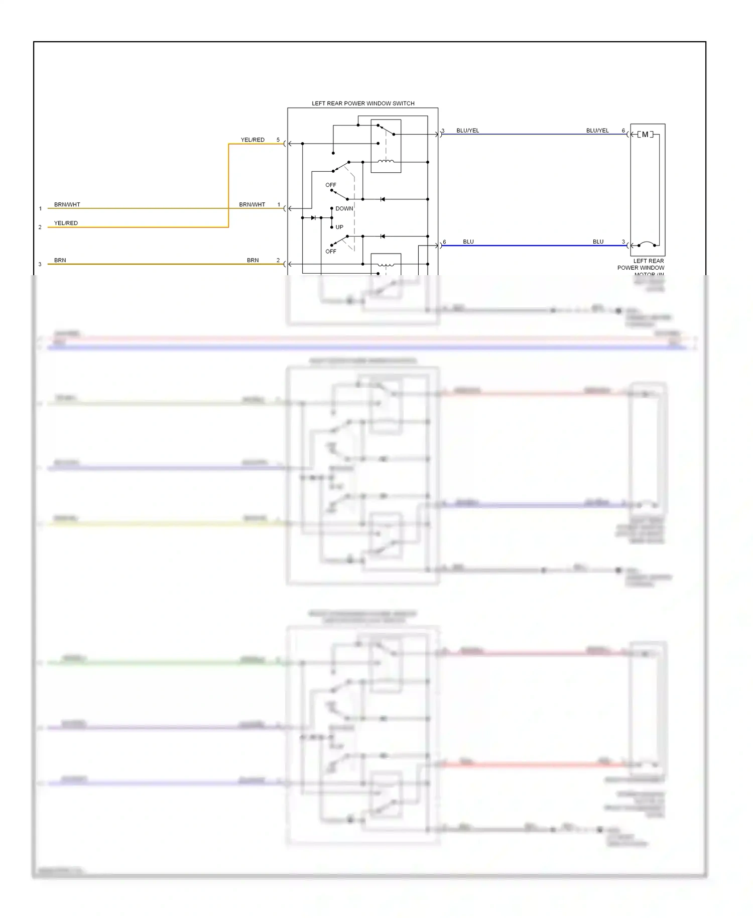 Wiring diagram left rear power window switch for Honda Ridgeline I (2005-2009) (3 of 3)