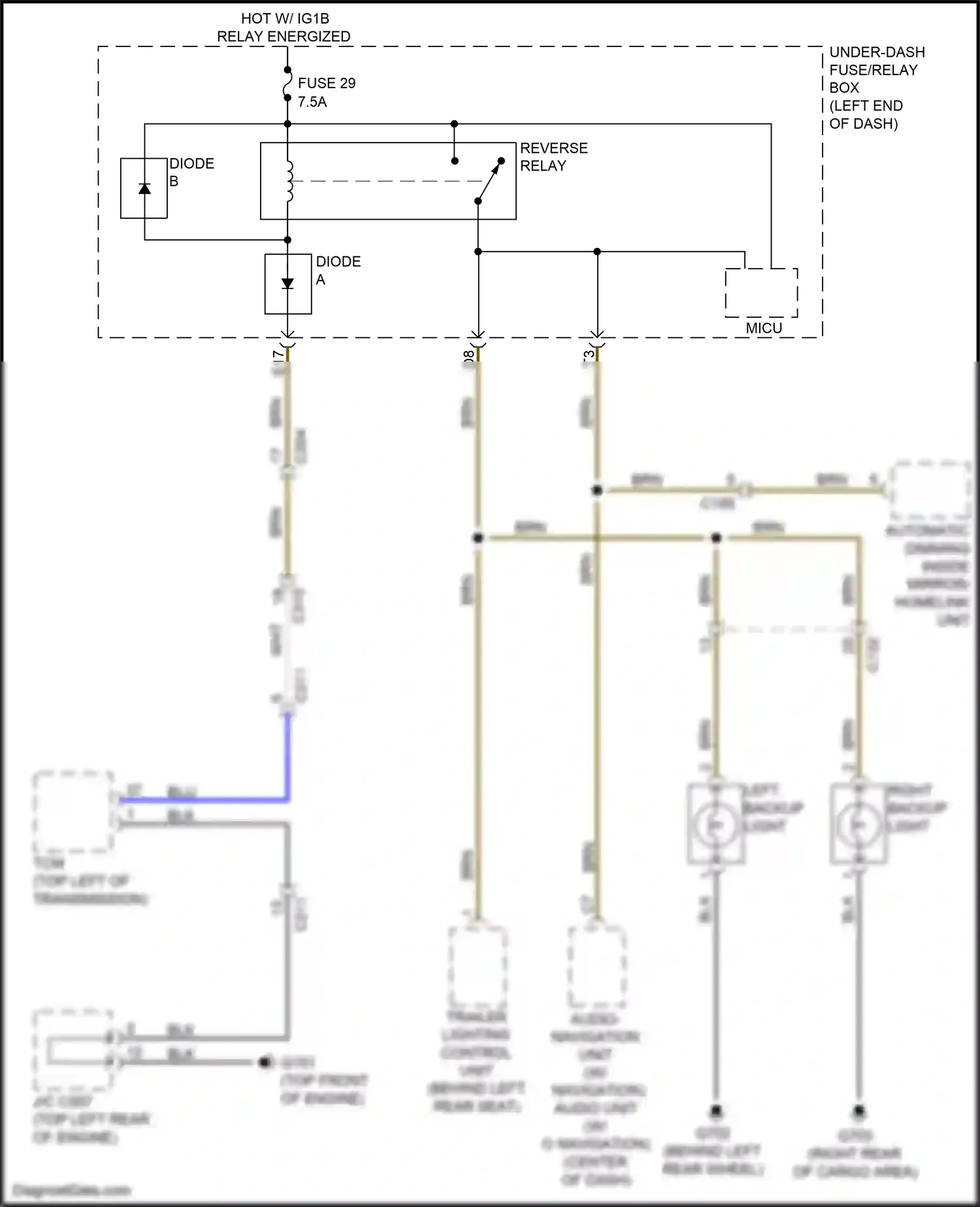 Wiring diagram left backup light for Honda Ridgeline II facelift (2021-2024) (1 of 2)