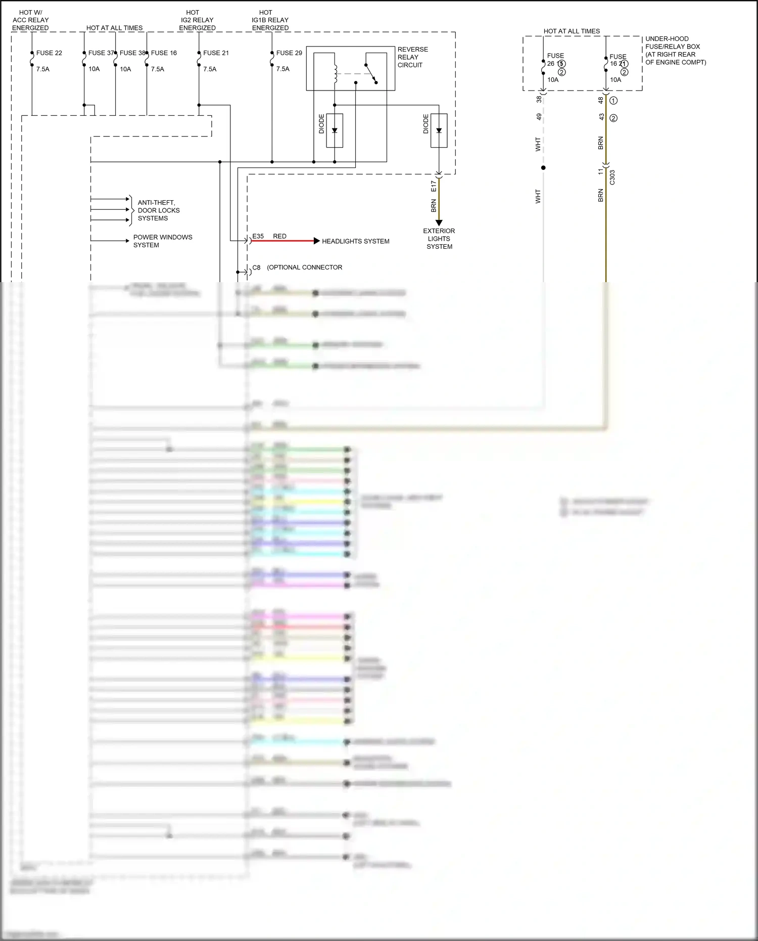 Honda Ridgeline II (2016-2021) reverse relay circuit wiring diagram  (1 of 1)