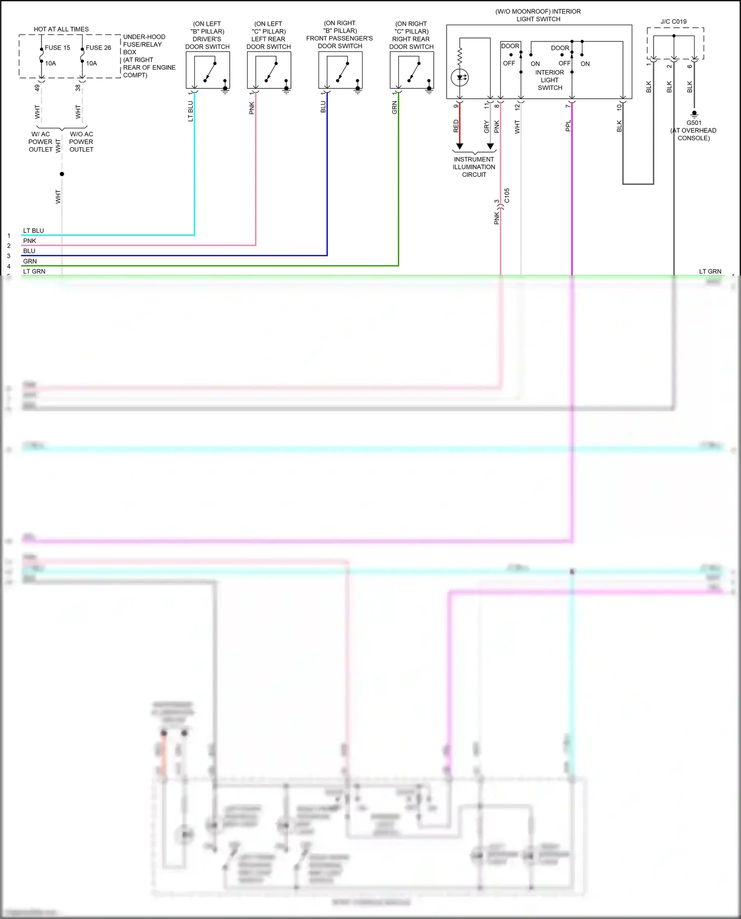 Honda Ridgeline II (2016-2021) right front individual map light wiring diagram  (2 of 2)