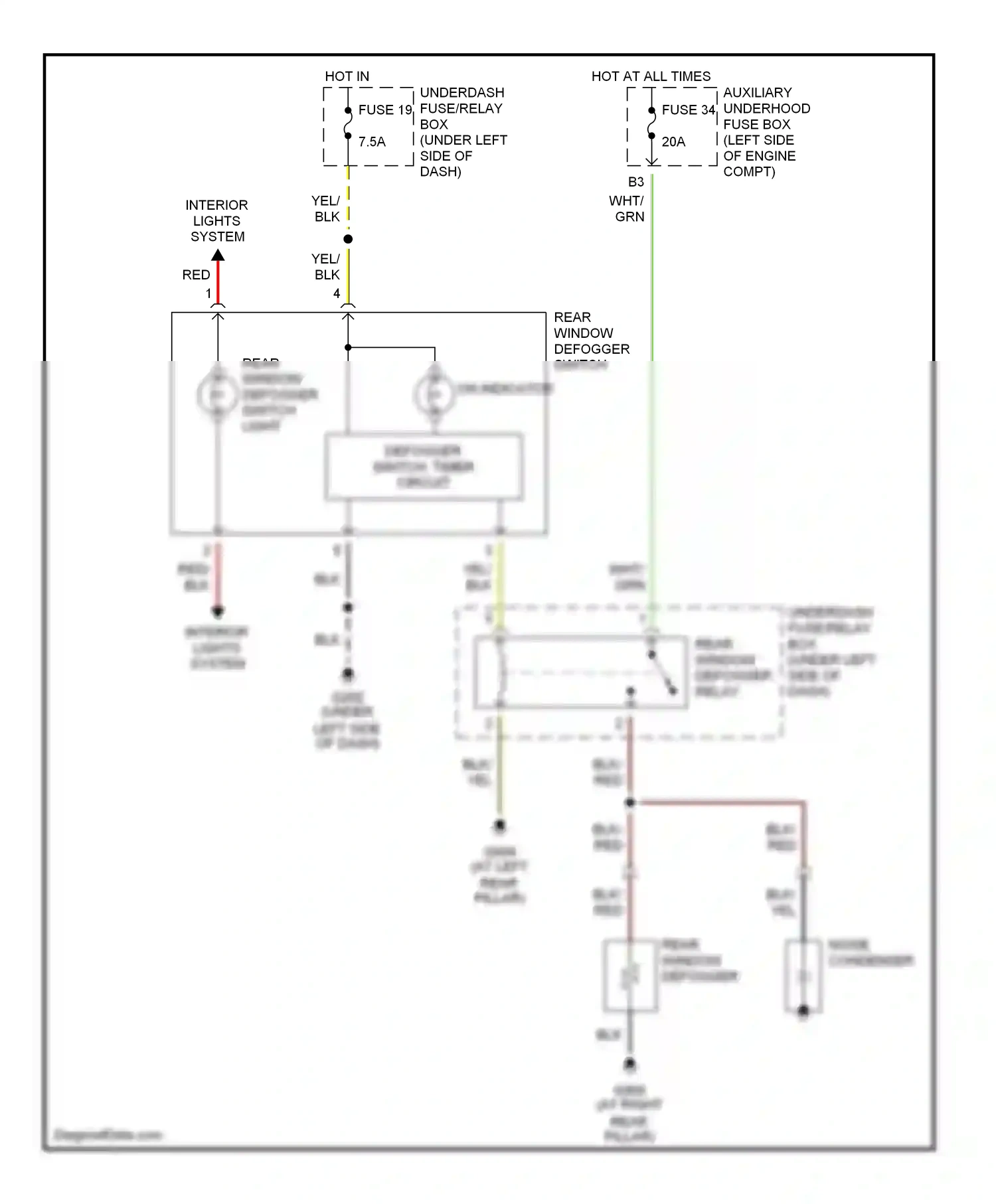 Honda S2000 AP1 (1999-2003) defogger switch, timer circuit wiring diagram  (1 of 1)
