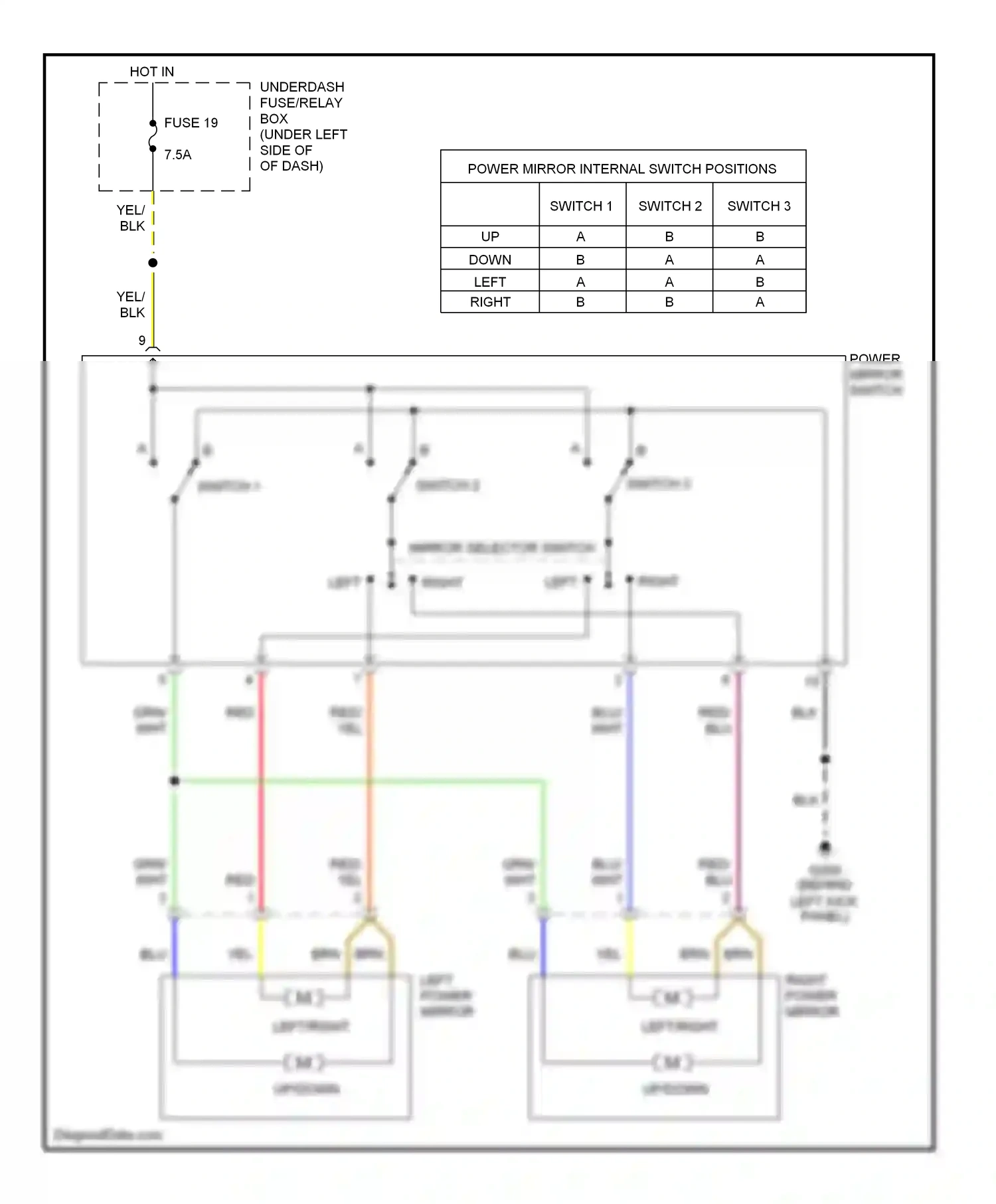 Honda S2000 AP1 (1999-2003) right power mirror wiring diagram  (1 of 1)