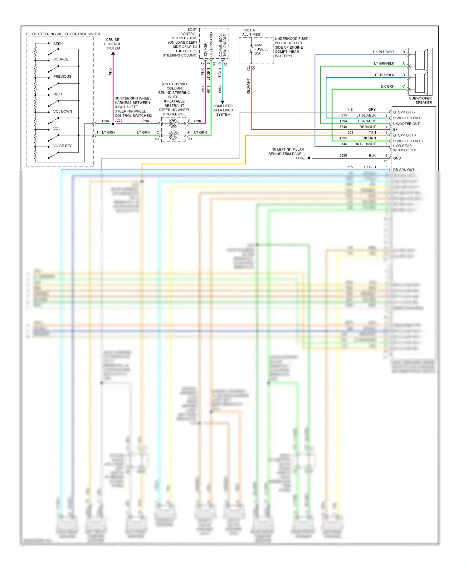 Wiring diagram right steering wheel control switch for Hummer H2 I facelift (2007-2009) (3 of 4)