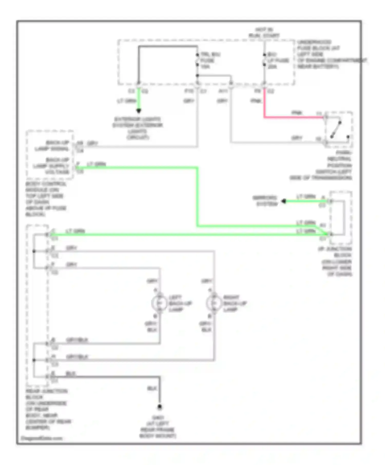 Wiring diagram back up lamp supply voltage for Hummer H2 I (2002-2007) (1 of 1)