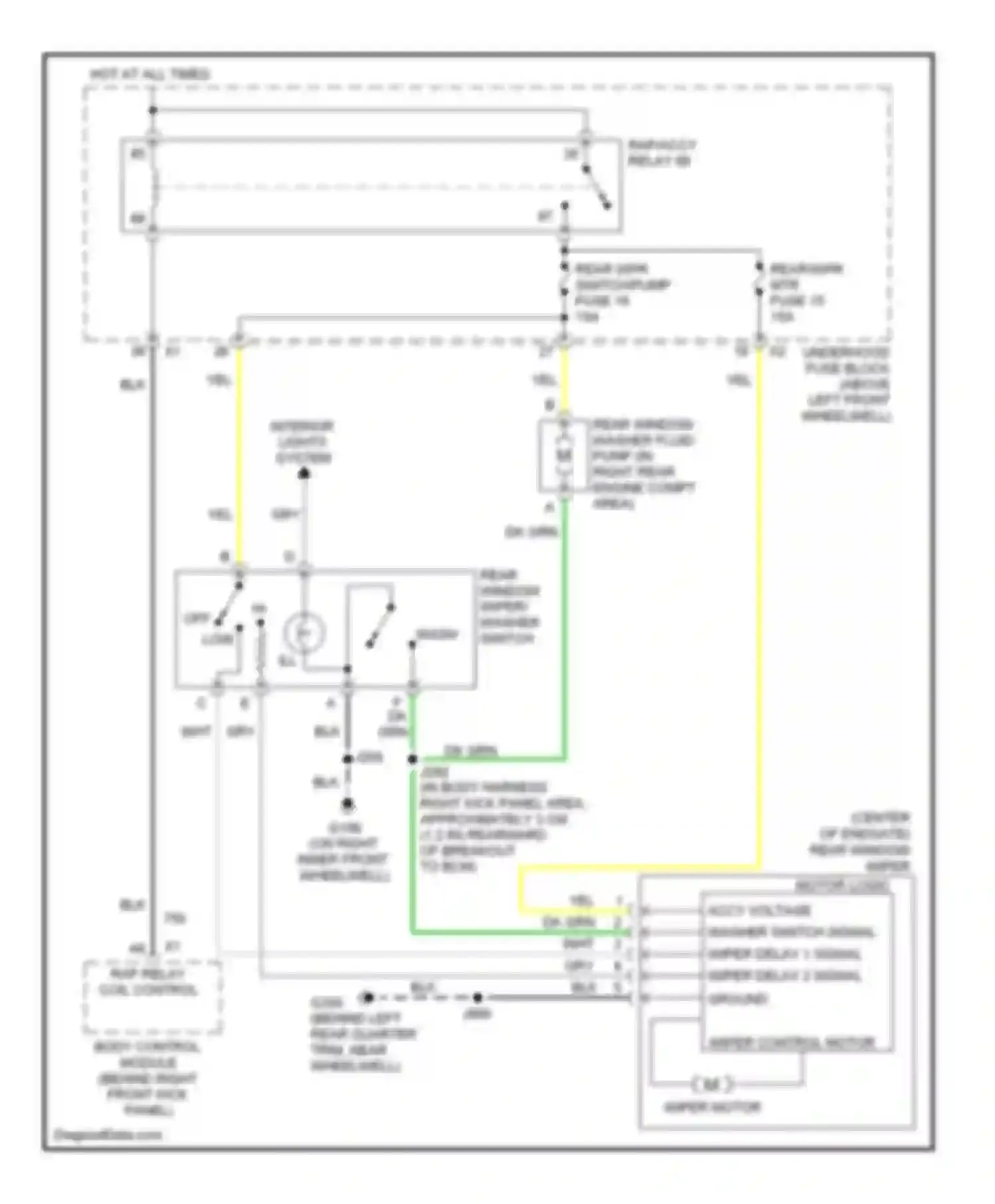 H3 Hummer I (2005-2010): Rear wiper/washer circuit