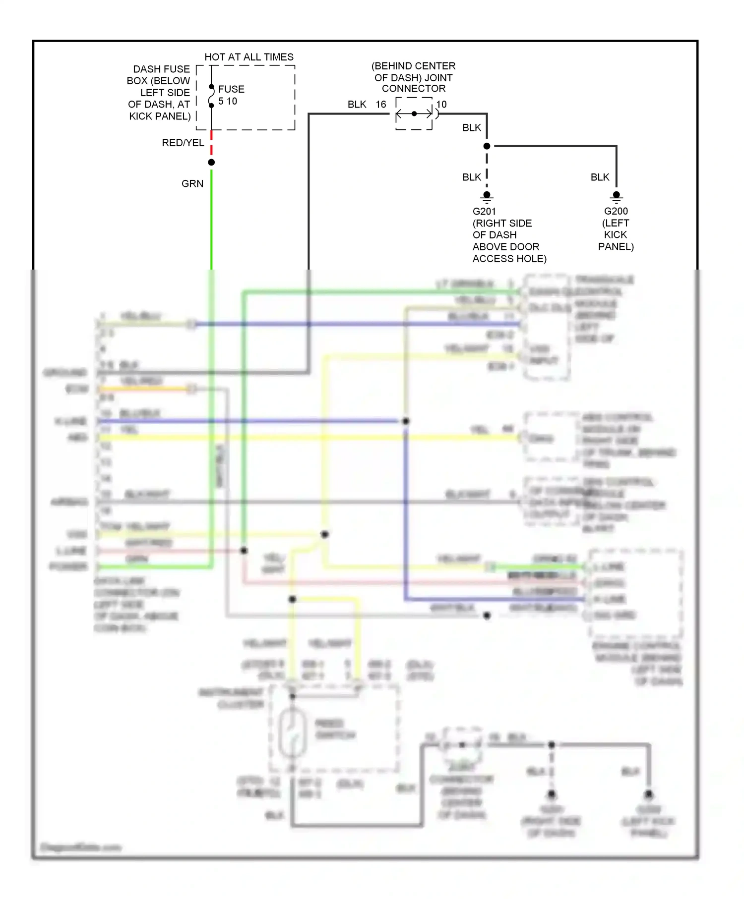 Wiring diagram reed switch for Hyundai Accent I (1994-2000) (1 of 3)