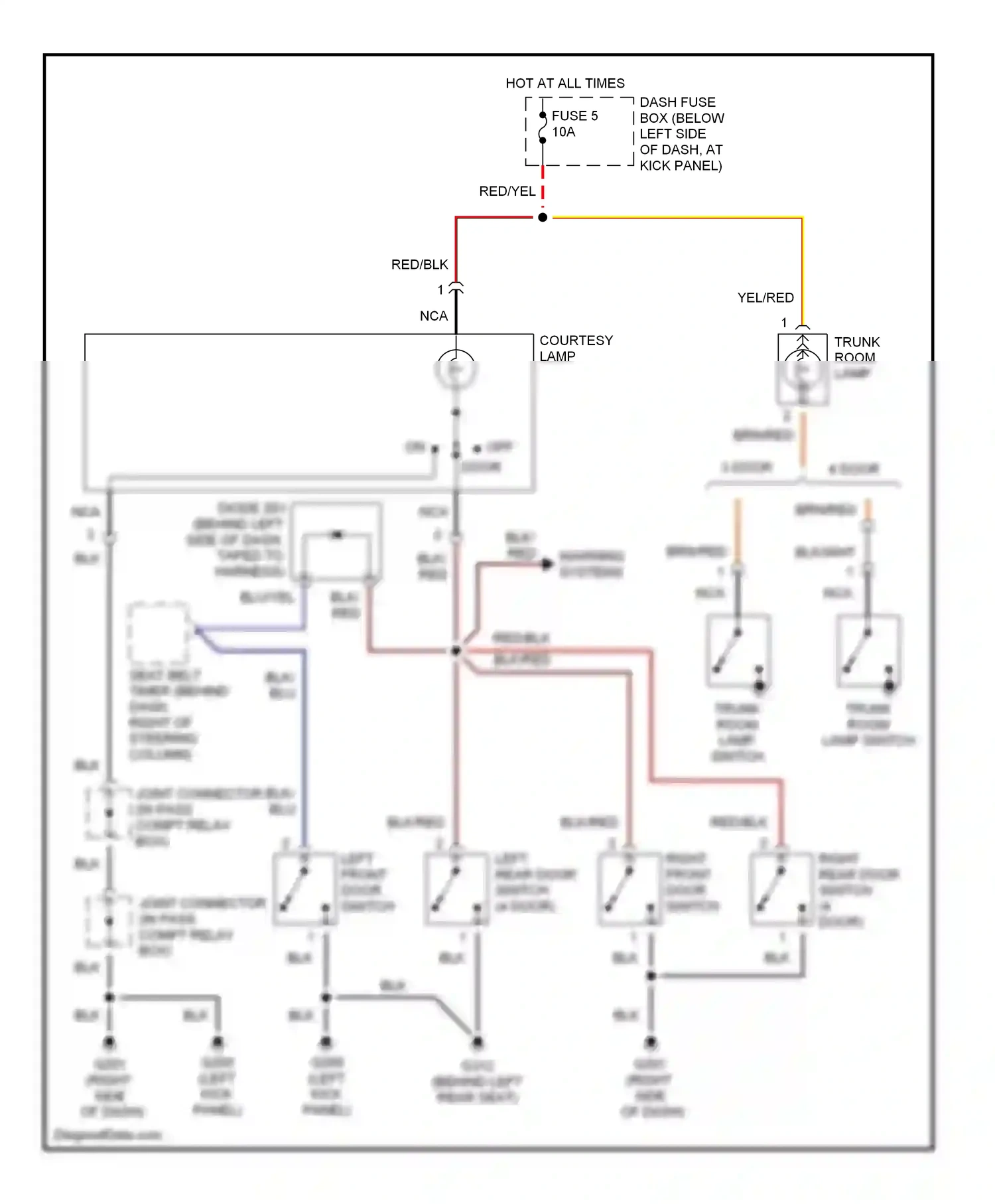Wiring diagram right front door switch for Hyundai Accent I (1994-2000) (1 of 3)
