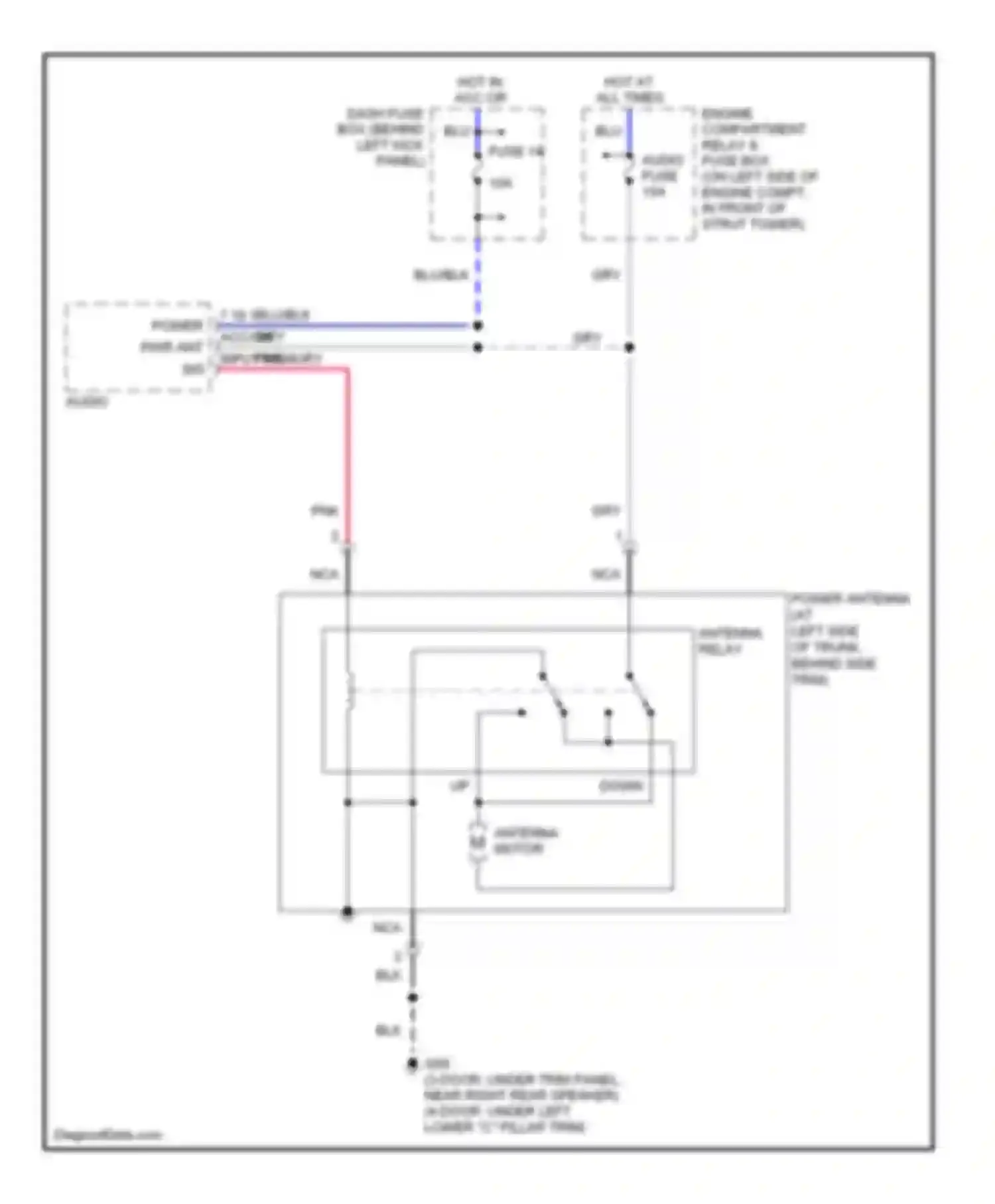 Accent Hyundai II facelift (2002-2005): Power antenna circuit