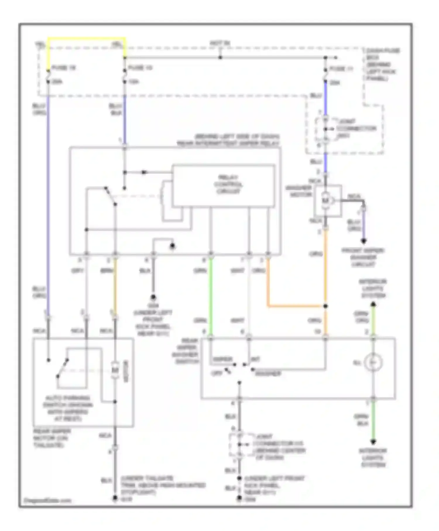 Accent Hyundai II facelift (2002-2005): Rear wiper/washer circuit