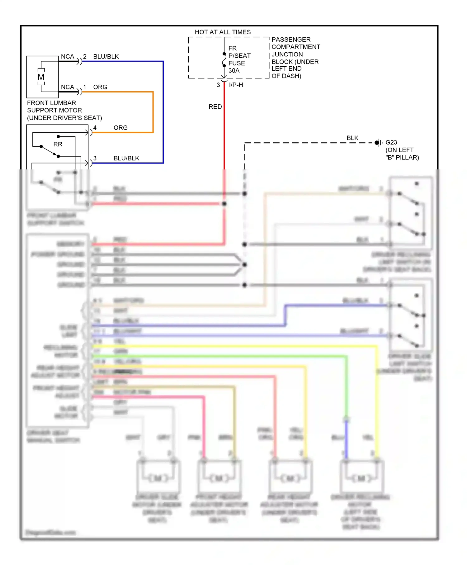 Wiring diagram front lumbar support switch for Hyundai Azera I (2005-2011) (1 of 2)