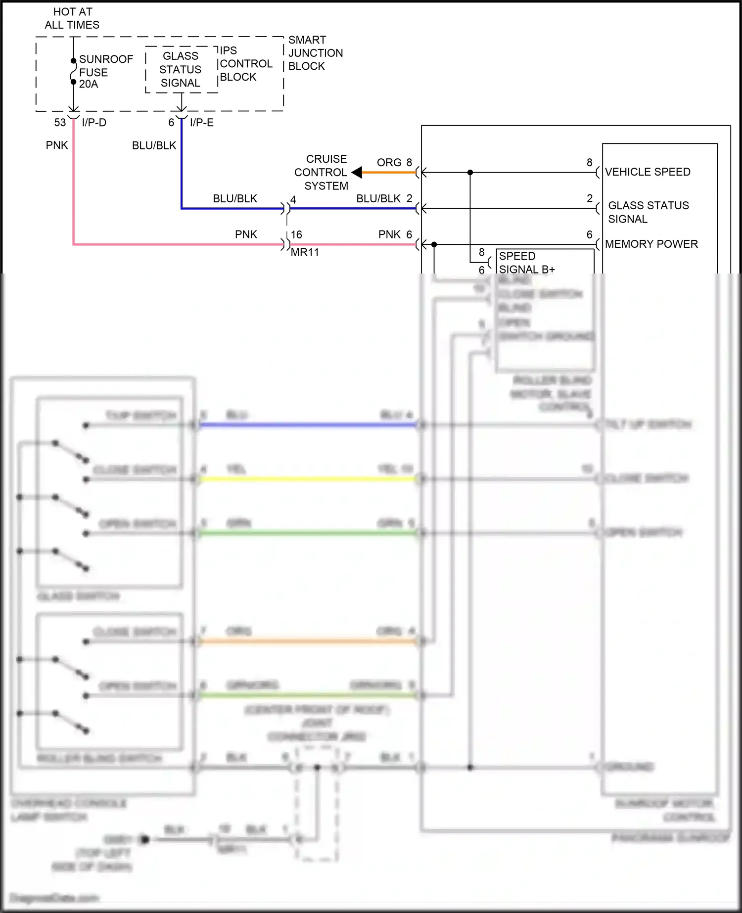 Wiring diagram roller blind switch for Hyundai Azera II facelift (2014-2017) (1 of 1)