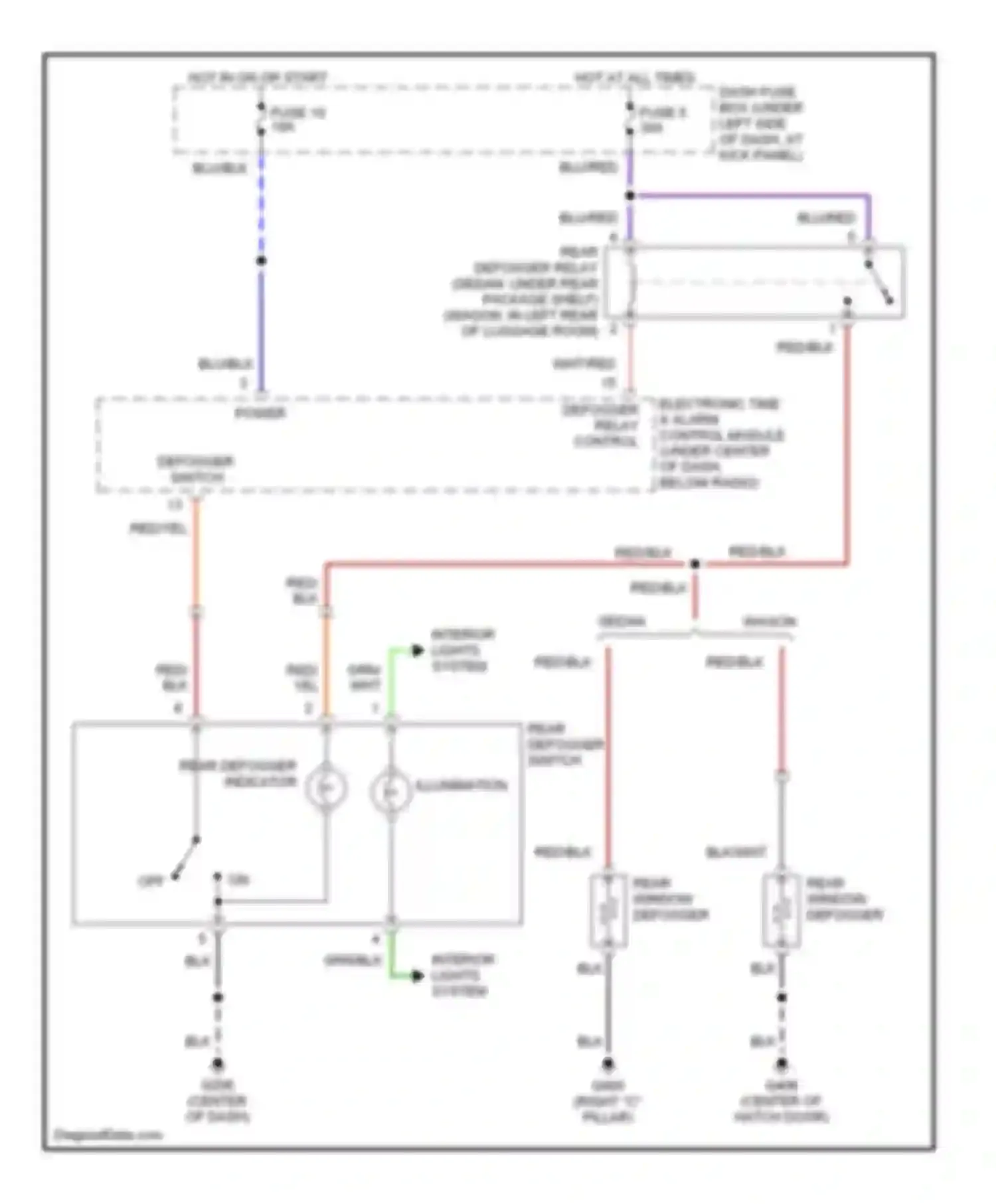 Elantra Hyundai II facelift (1998-2000): Defogger circuit