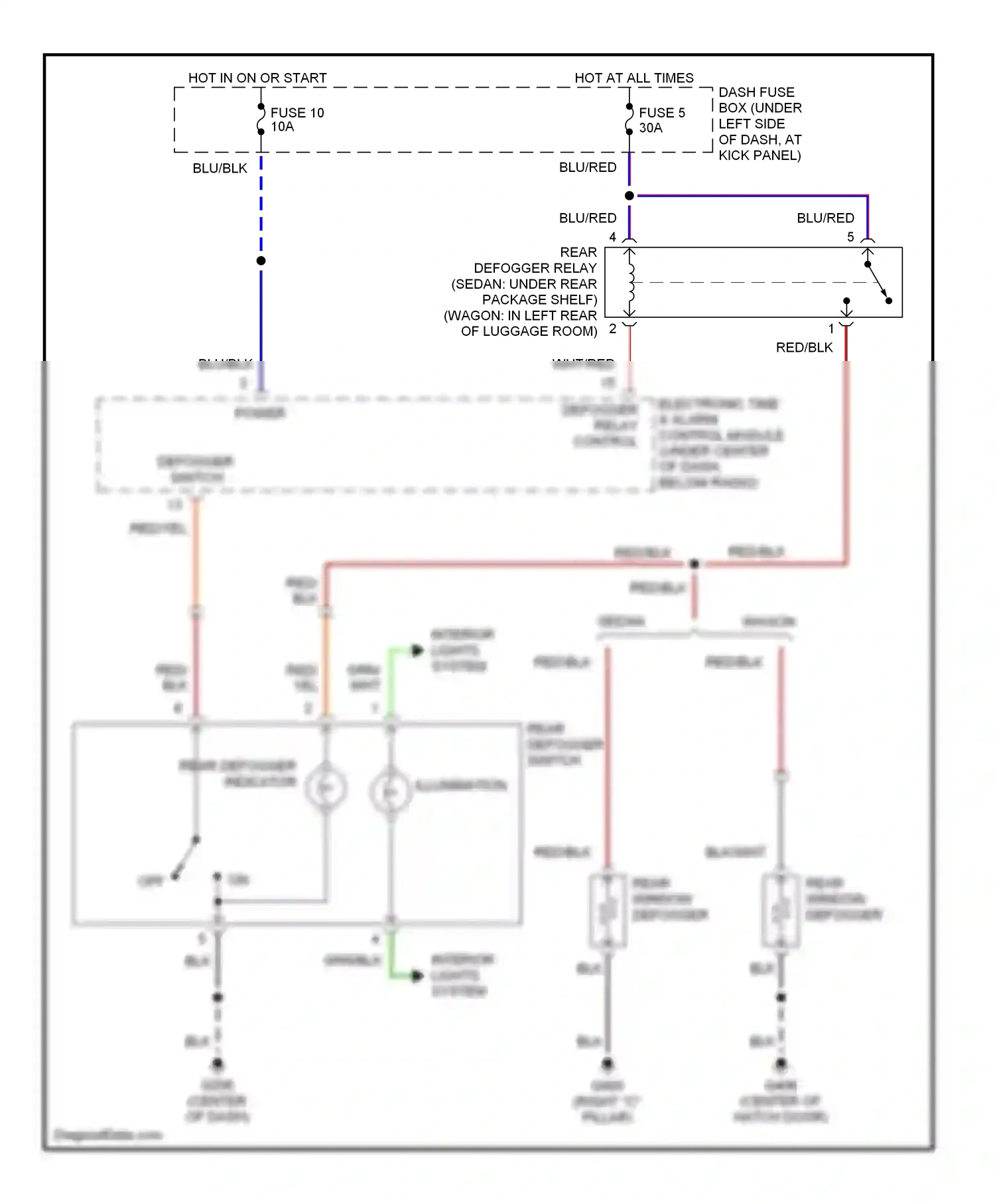 Wiring diagram defogger switch for Hyundai Elantra II facelift (1998-2000) (1 of 1)