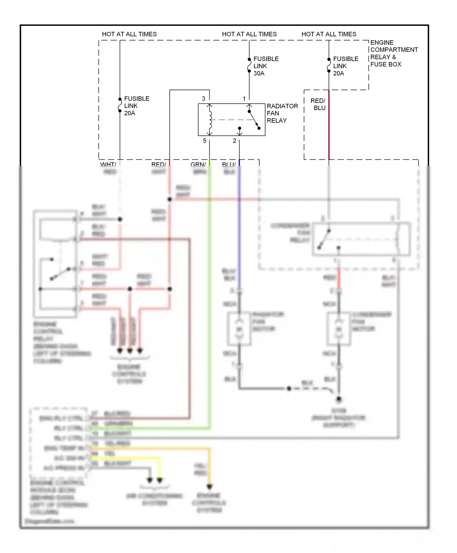 Wiring diagram engine control relay for Hyundai Elantra II facelift (1998-2000) (1 of 2)