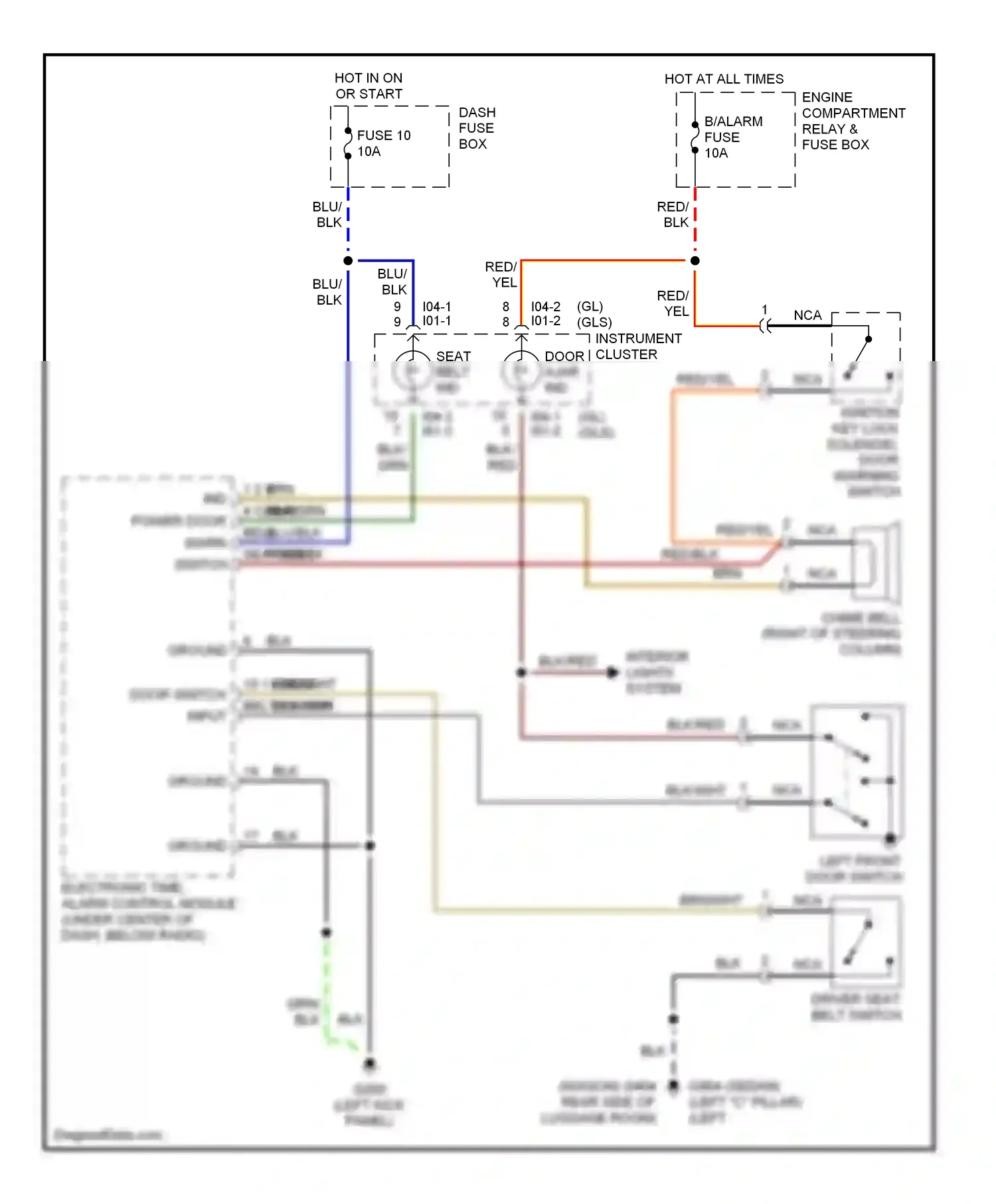 Wiring diagram left front door switch for Hyundai Elantra II facelift (1998-2000) (3 of 3)