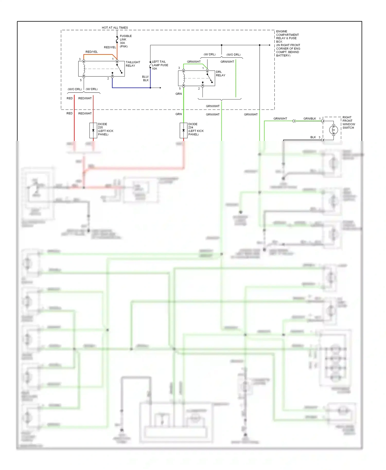 Wiring diagram power window main switch for Hyundai Elantra II facelift (1998-2000) (1 of 2)