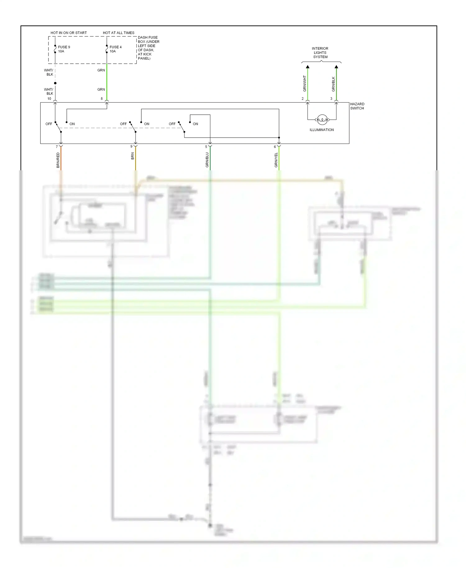 Wiring diagram right turn indicator for Hyundai Elantra II facelift (1998-2000) (1 of 4)