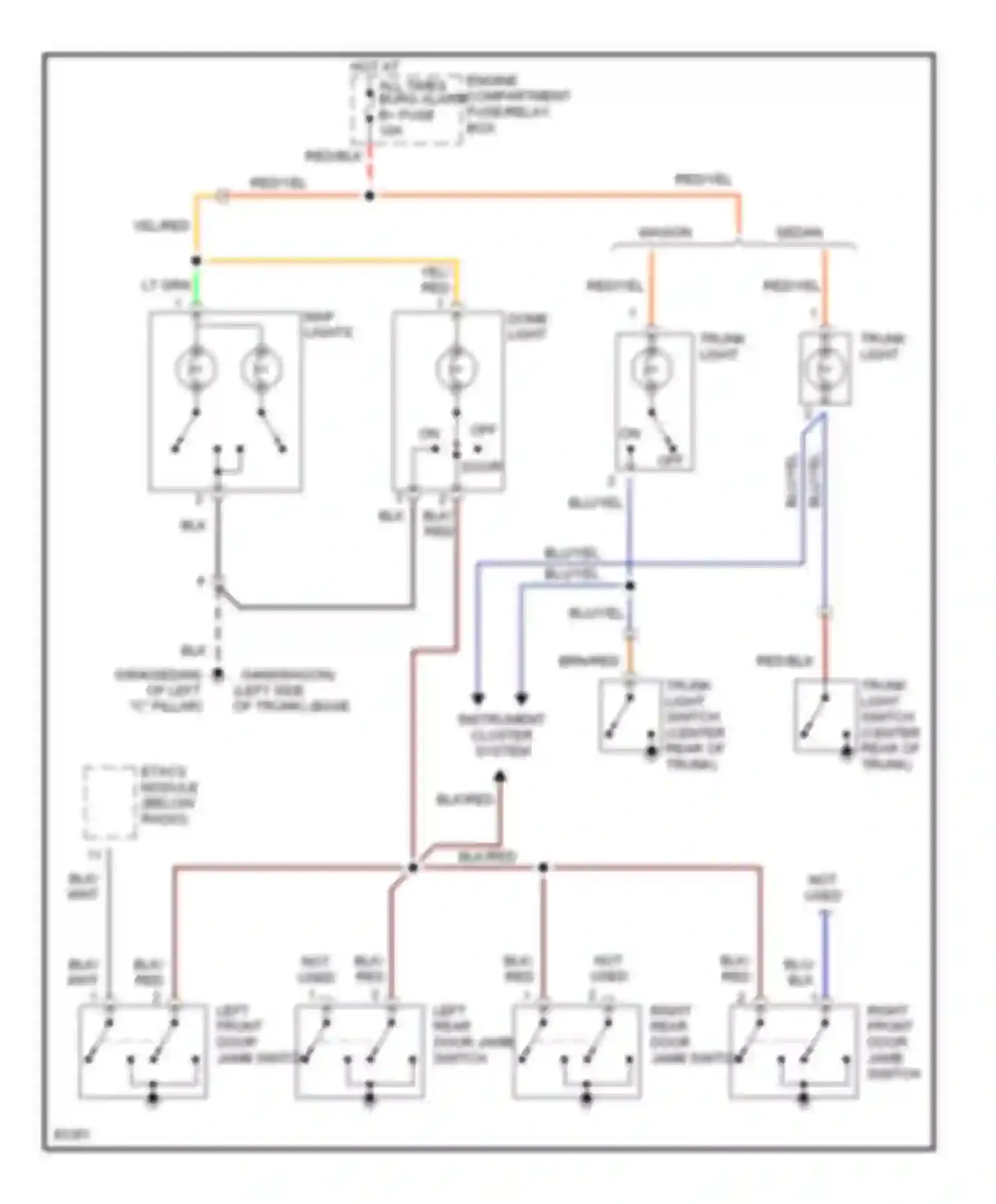 Elantra Hyundai II (1995-1998): Courtesy lamps circuit, without sunroof