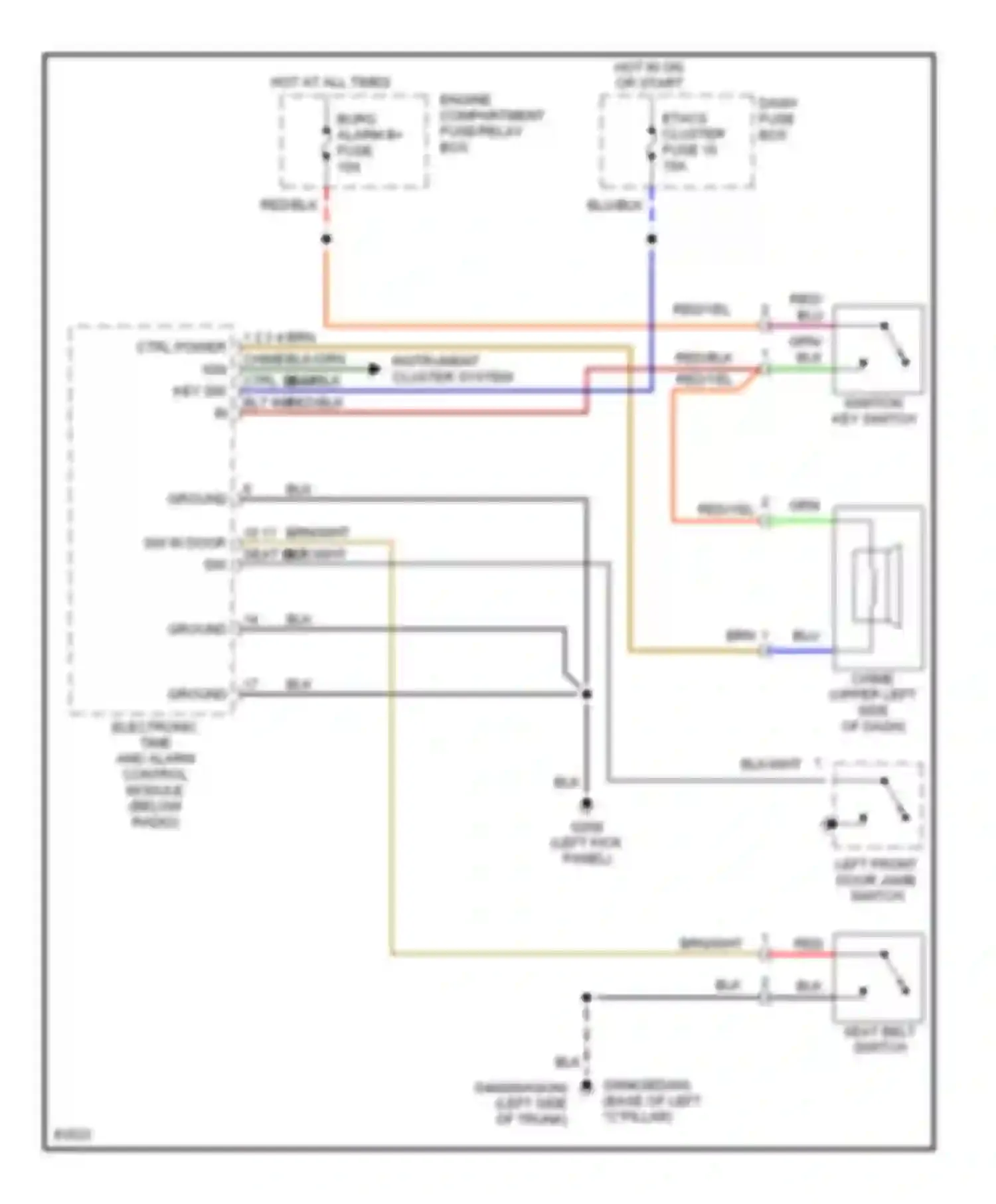 Wiring diagram 1 2 3 4 chime ctrl seat blt ind ctrl power ign key sw in for Hyundai Elantra II (1995-1998) (1 of 1)