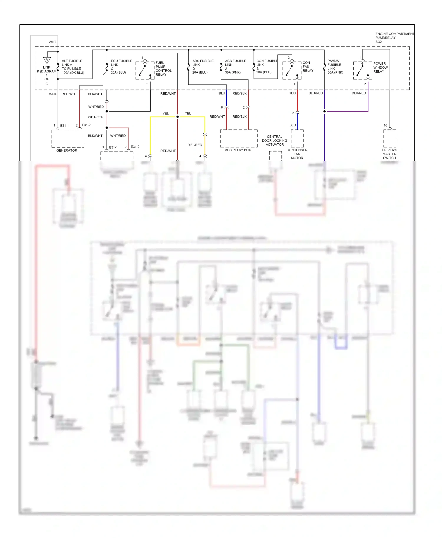 Wiring diagram driver's master switch assembly for Hyundai Elantra II (1995-1998) (3 of 4)