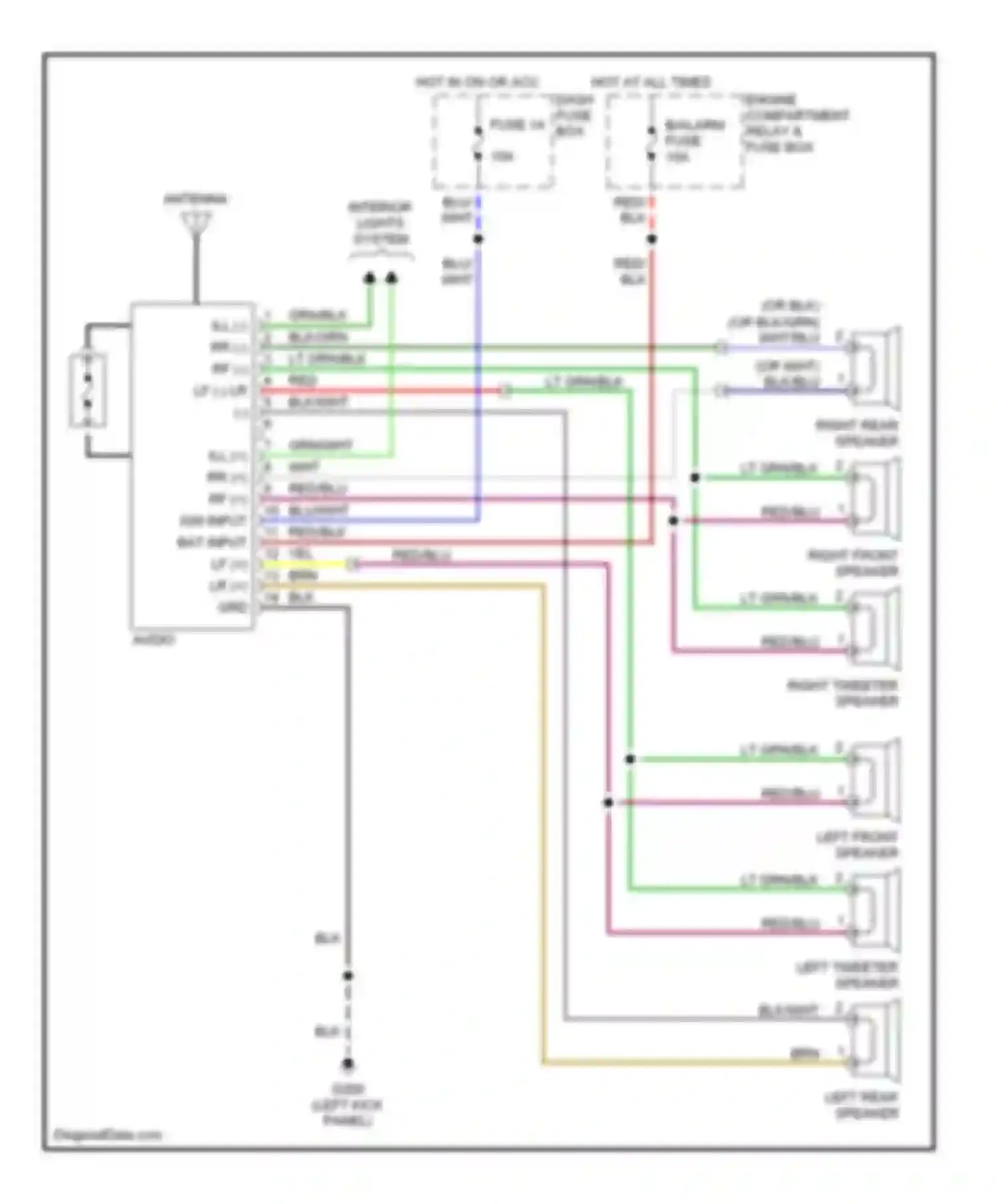 Wiring diagram left tweeter speaker for Hyundai Elantra II (1995-1998) (1 of 1)