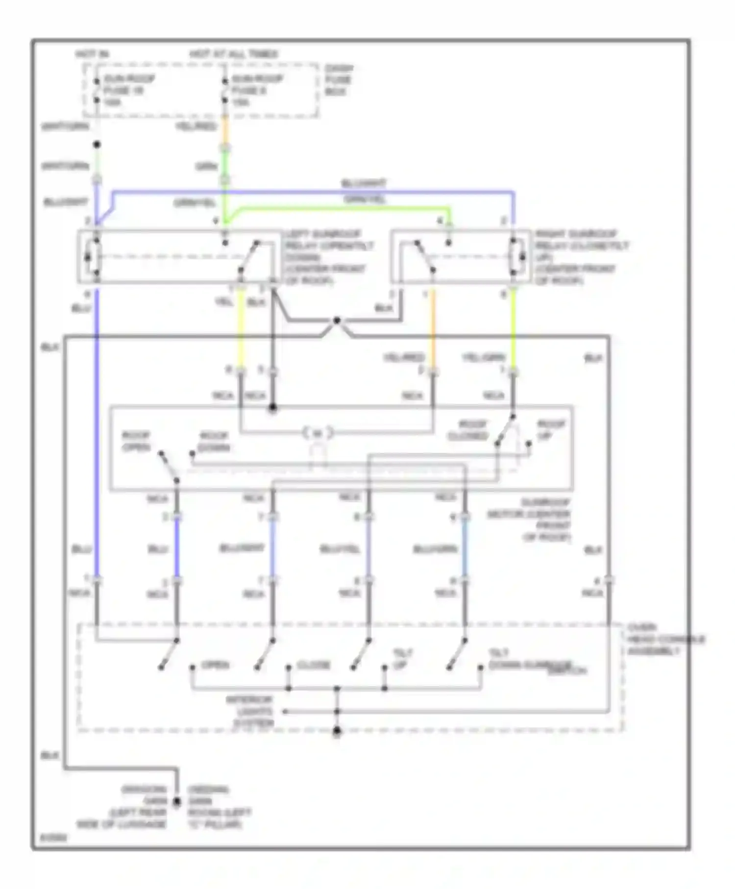 Wiring diagram over- head console assembly for Hyundai Elantra II (1995-1998) (1 of 2)