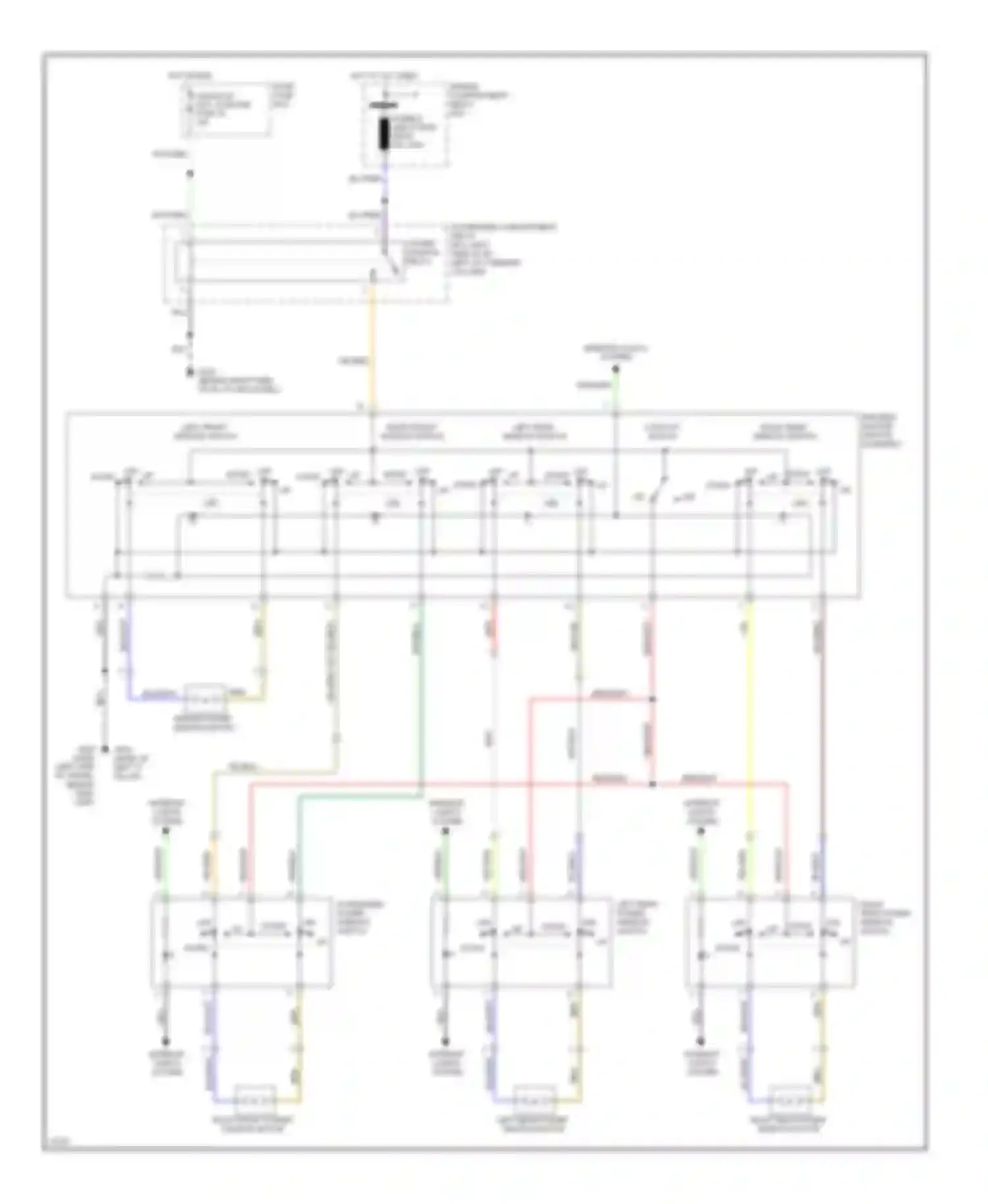 Wiring diagram right front power window motor left rear power window motor for Hyundai Elantra II (1995-1998) (1 of 1)