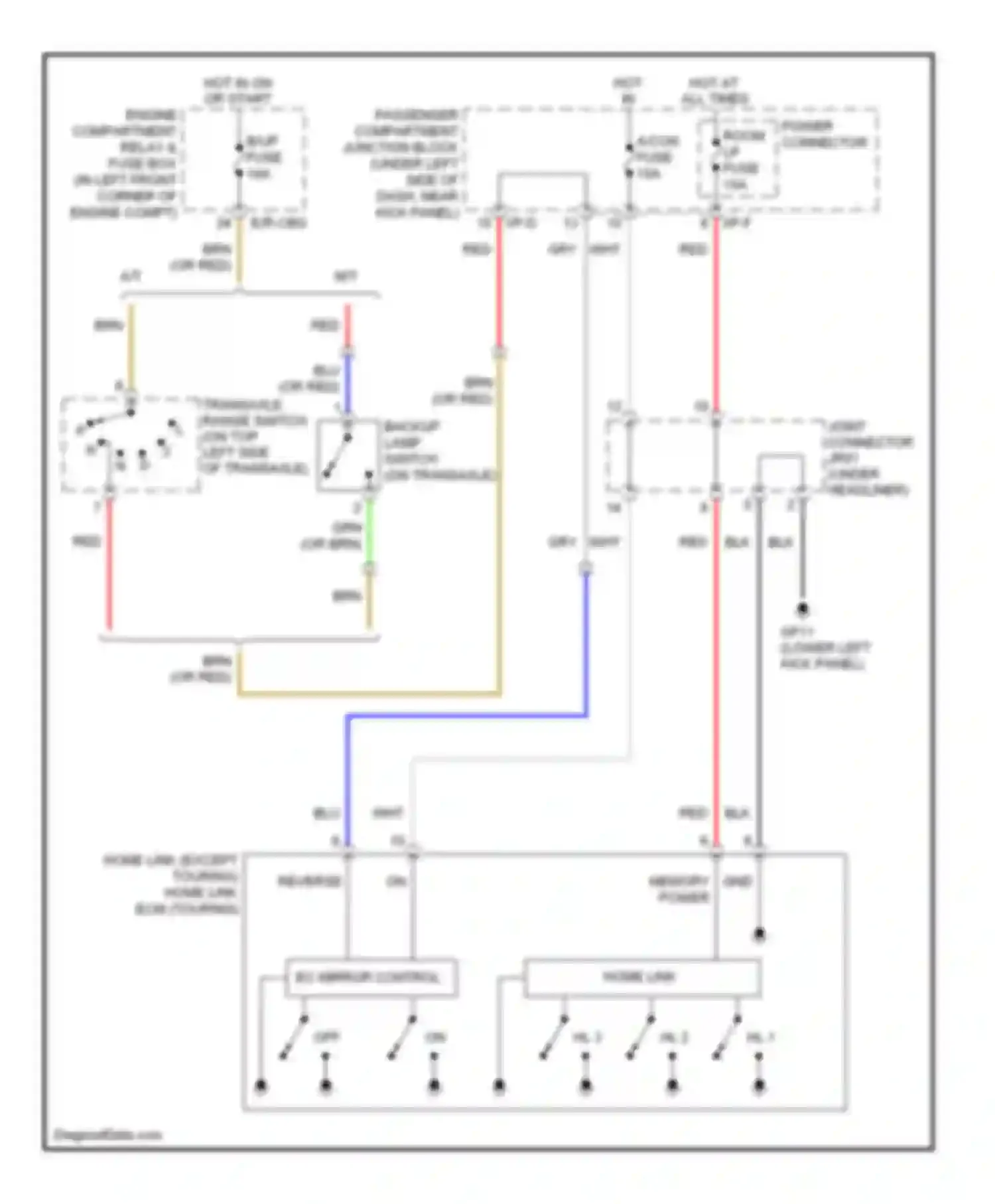 Elantra Hyundai IV (2006-2011): Electrochromic mirror circuit, with home link