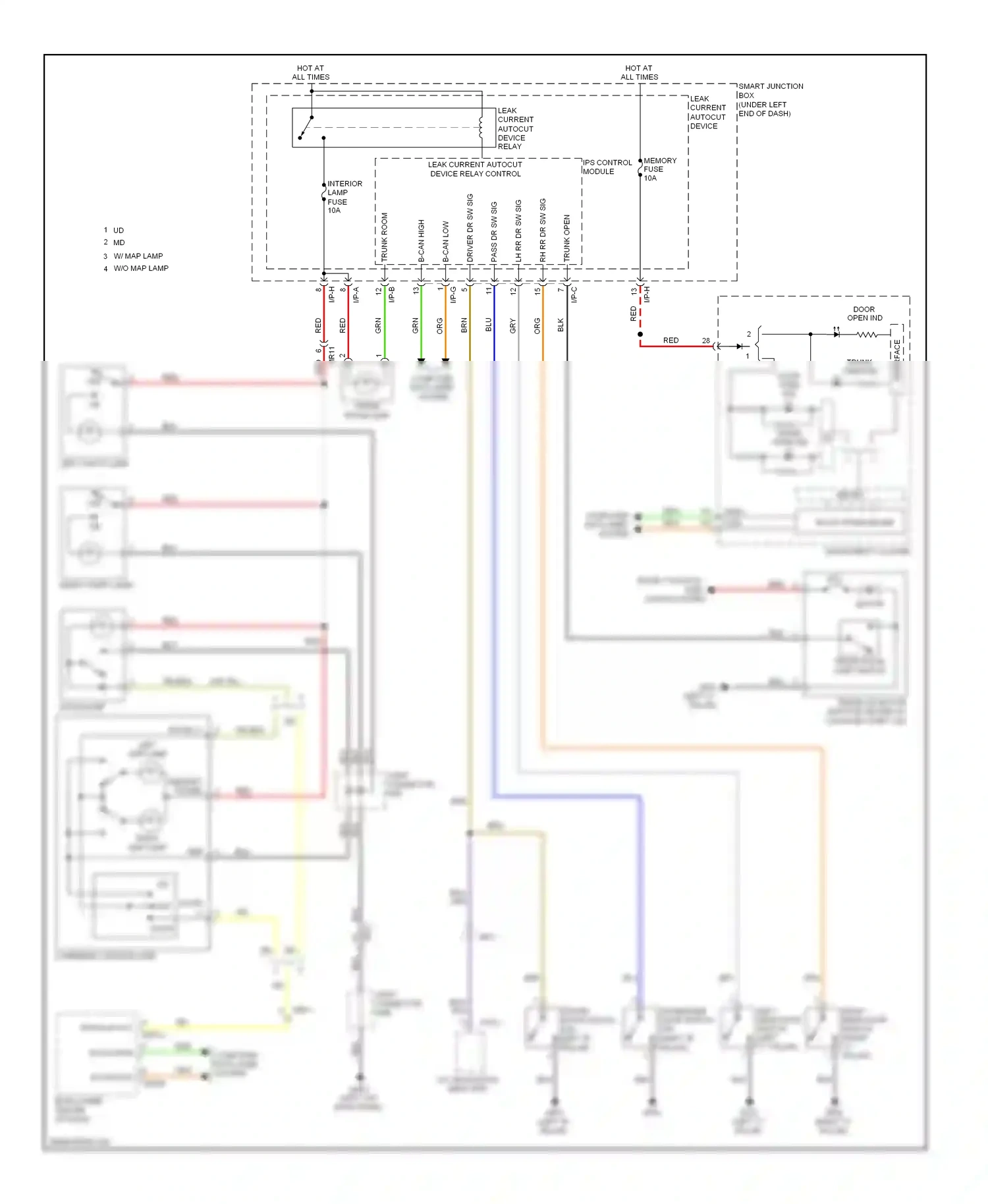 Wiring diagram trunk, tailgate, fuel doors system for Hyundai Elantra V facelift (2013-2016) (1 of 2)