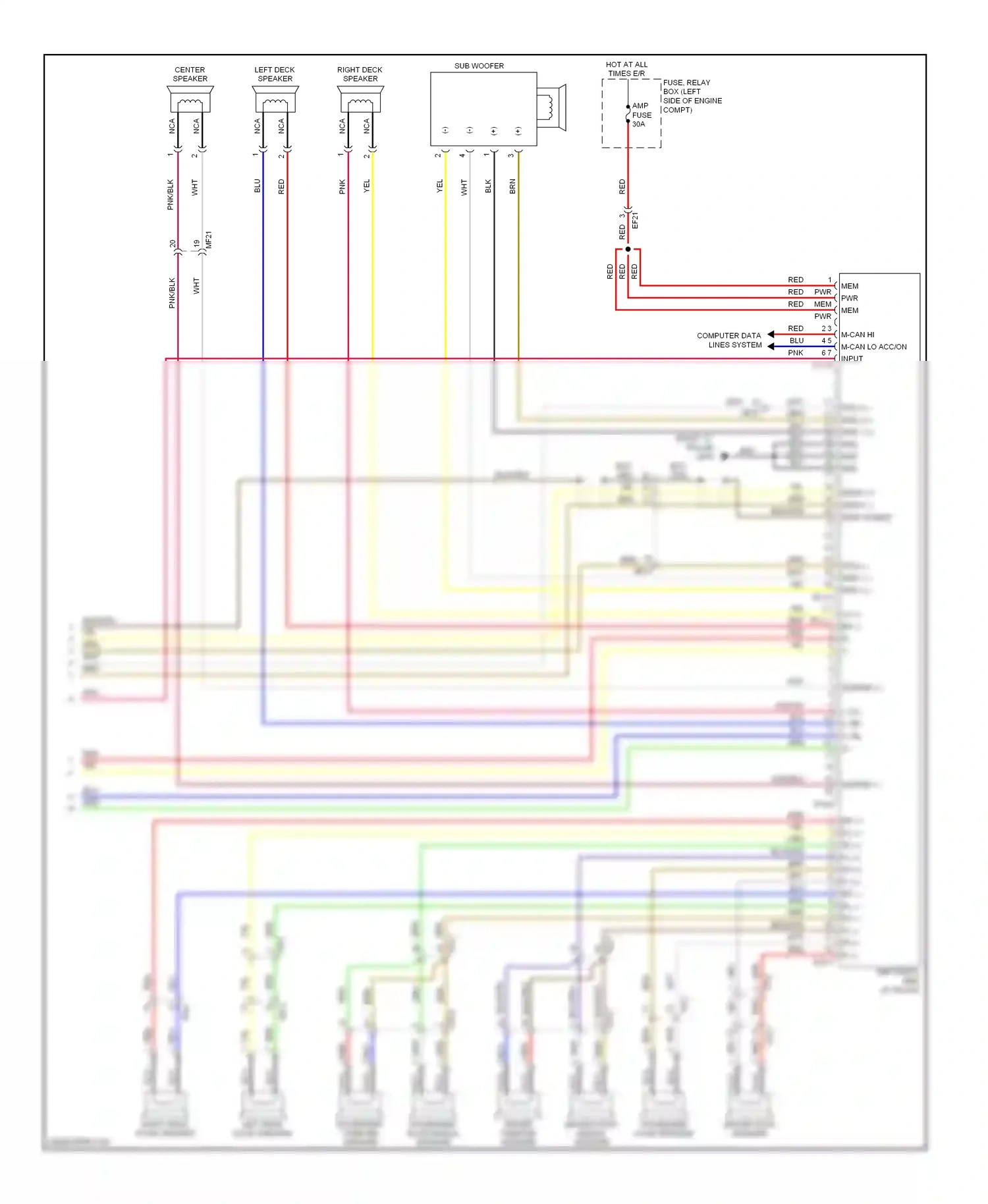 Wiring diagram sub-woofer for Hyundai Equus II facelift (2013-2016) (1 of 2)