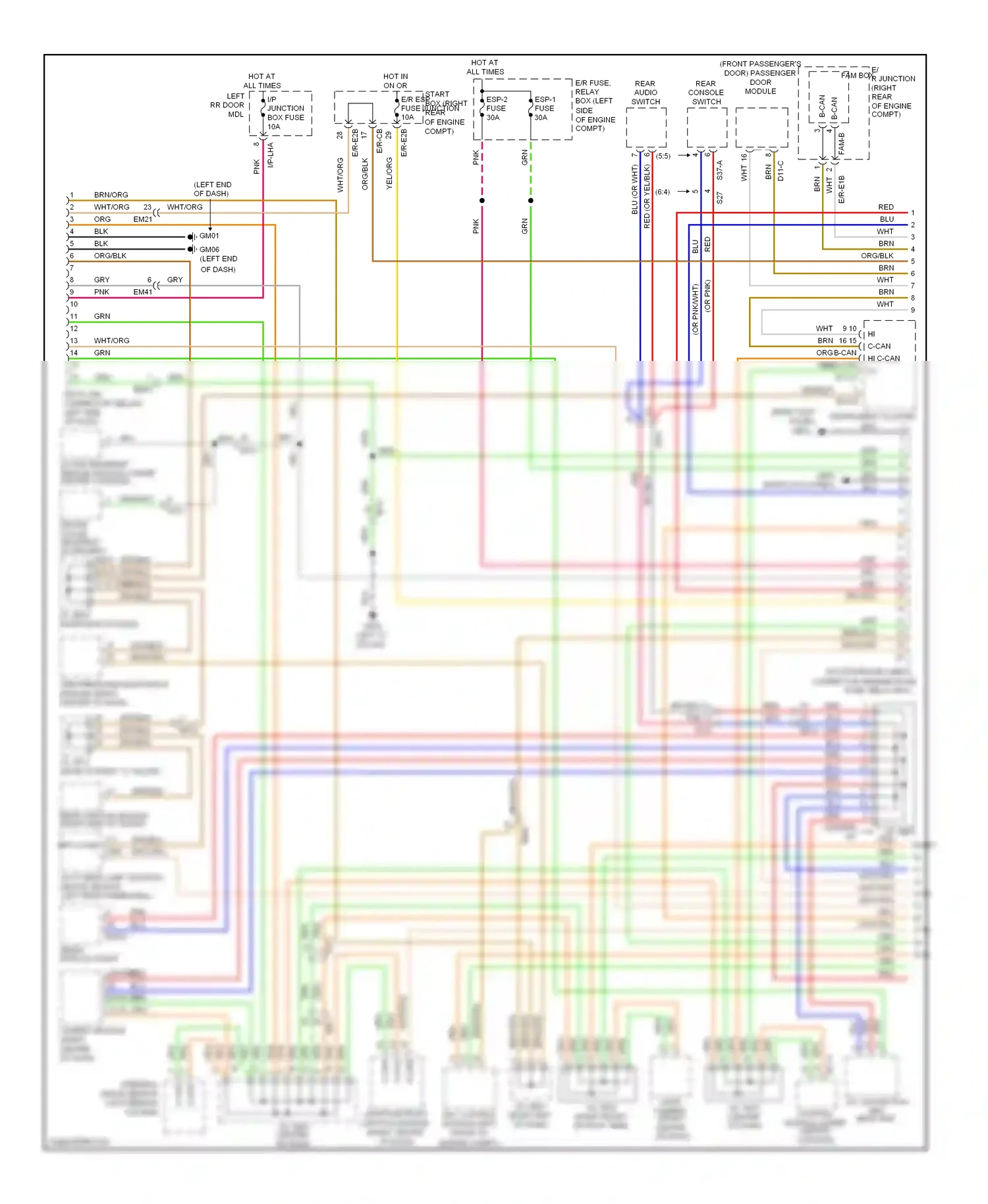 Hyundai Equus II (2009-2013) active headrest sensor module (under center console) wiring diagram  (1 of 2)