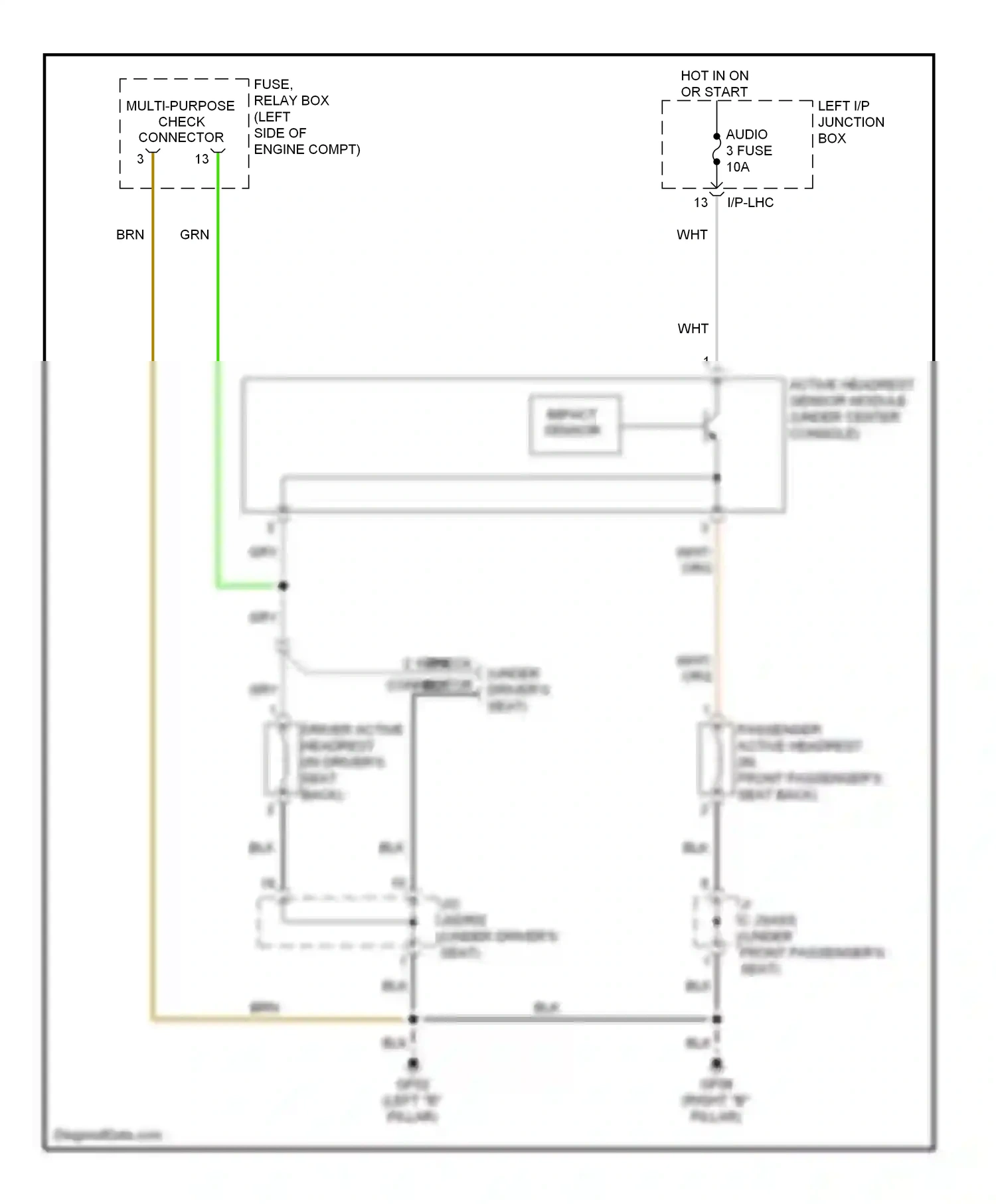 Hyundai Genesis I (2008-2011) active headrest sensor module (under center console) wiring diagram  (2 of 2)