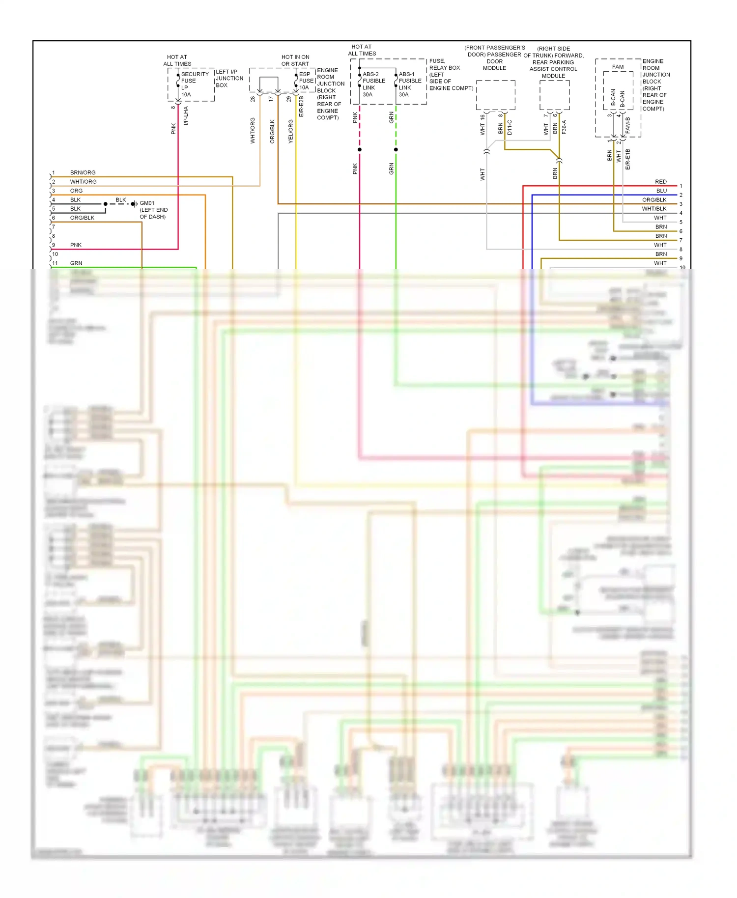 Hyundai Genesis I (2008-2011) active headrest sensor module (under center console) wiring diagram  (1 of 2)