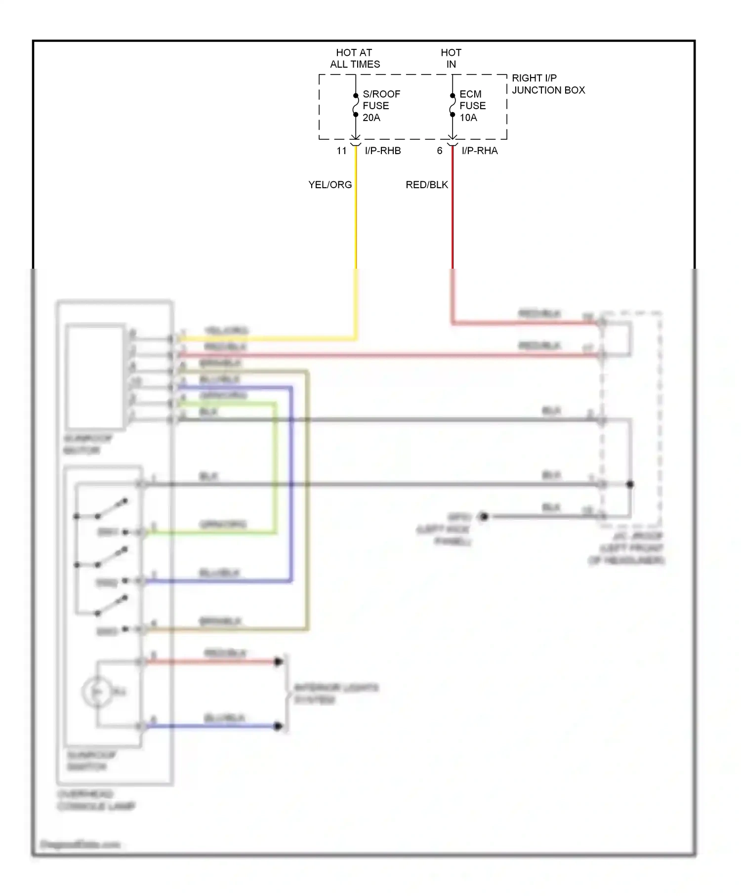 Wiring diagram overhead console lamp for Hyundai Genesis I (2008-2011) (2 of 2)