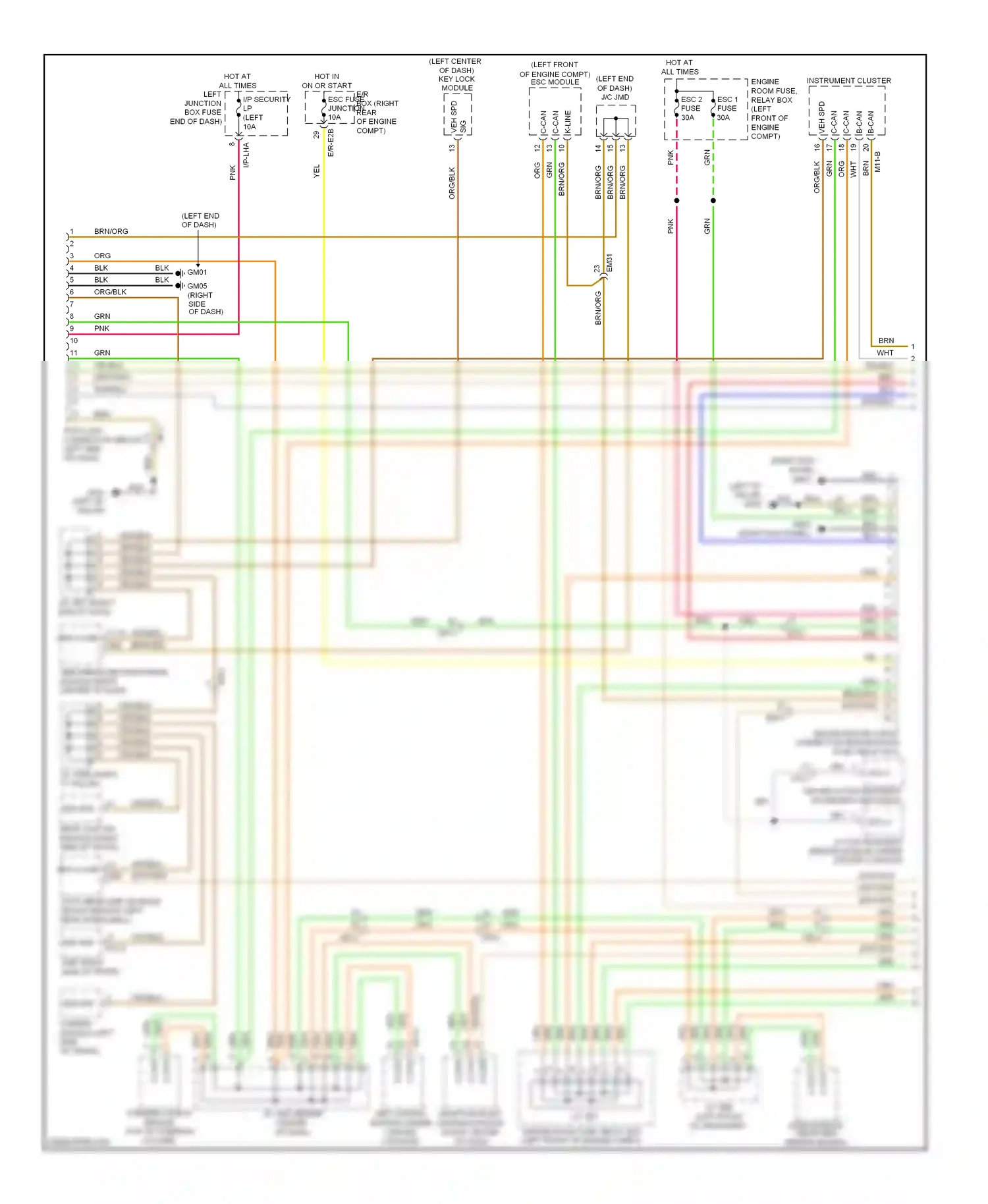 Hyundai Genesis II (2013-2016) active headrest sensor module (under center console) wiring diagram  (1 of 2)
